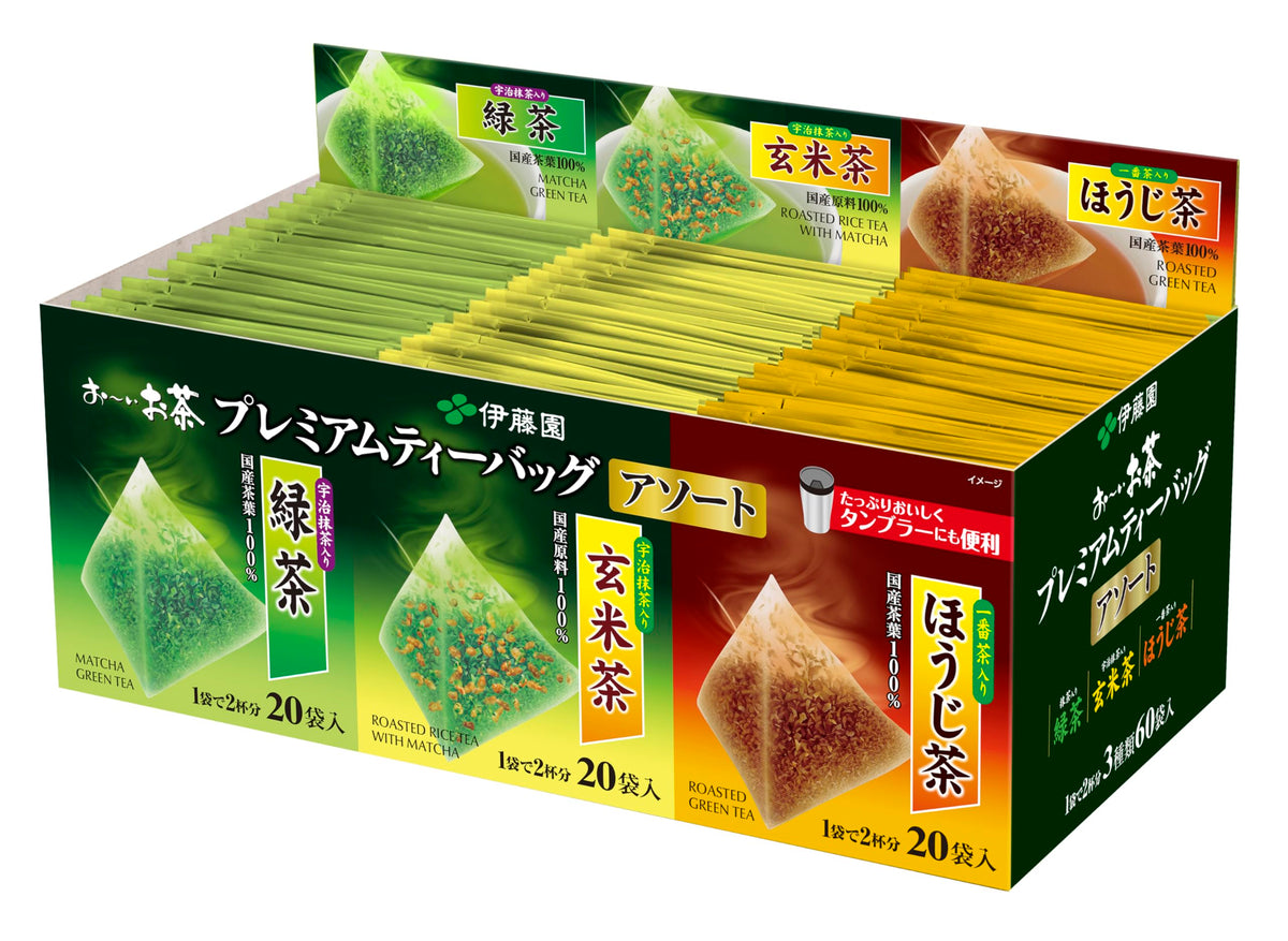Itoen - Premium Tea Bag Set 60 packs : Ryokucha (Sencha Green tea), Houjicha, Genmaicha per 20 bags