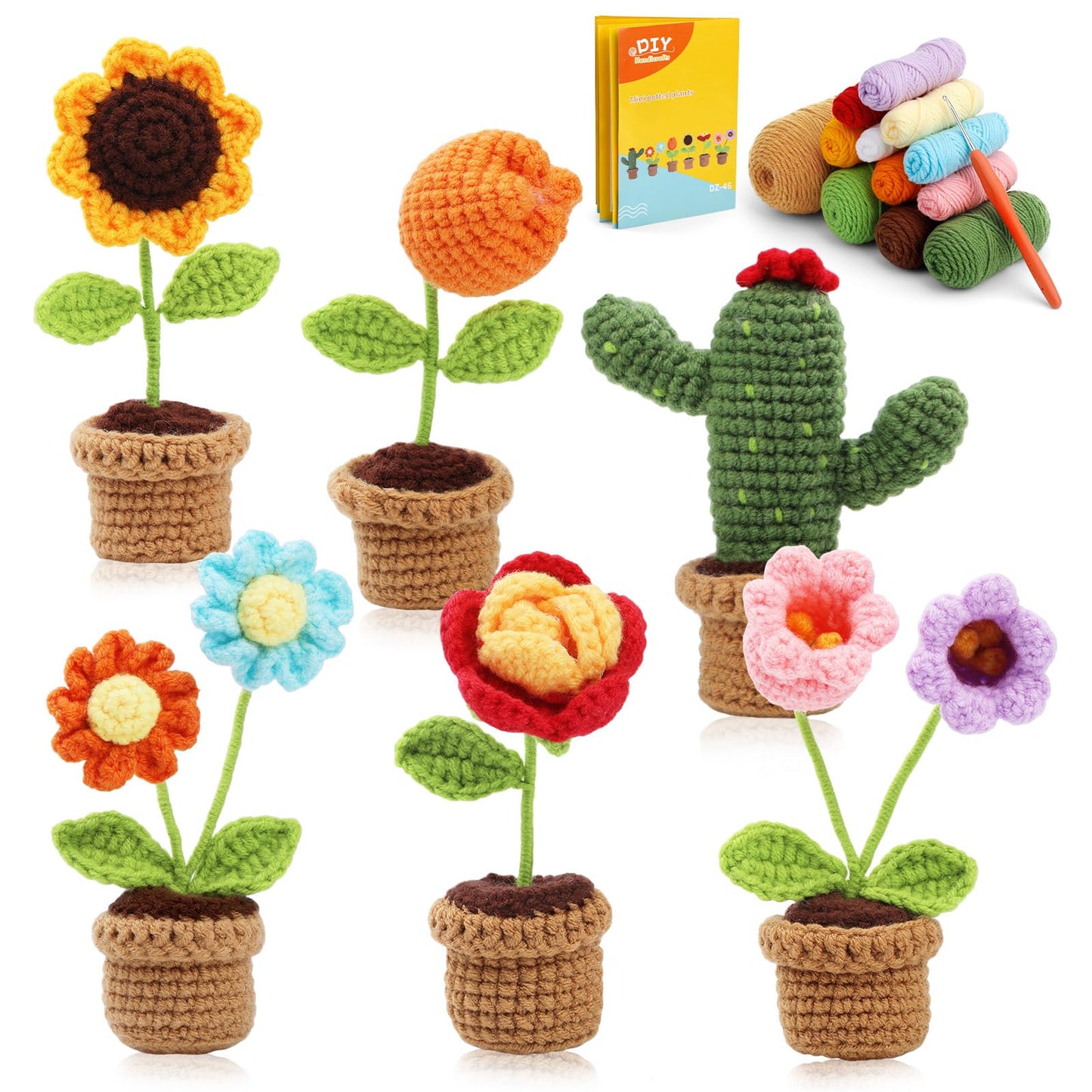 Doxiru Crochet Kit for Beginners, 6Pcs Crochet Flower Crochet Starter Kit, Crochet Yarn Kit with Step-by-Step Instructions and Video Tutorials for