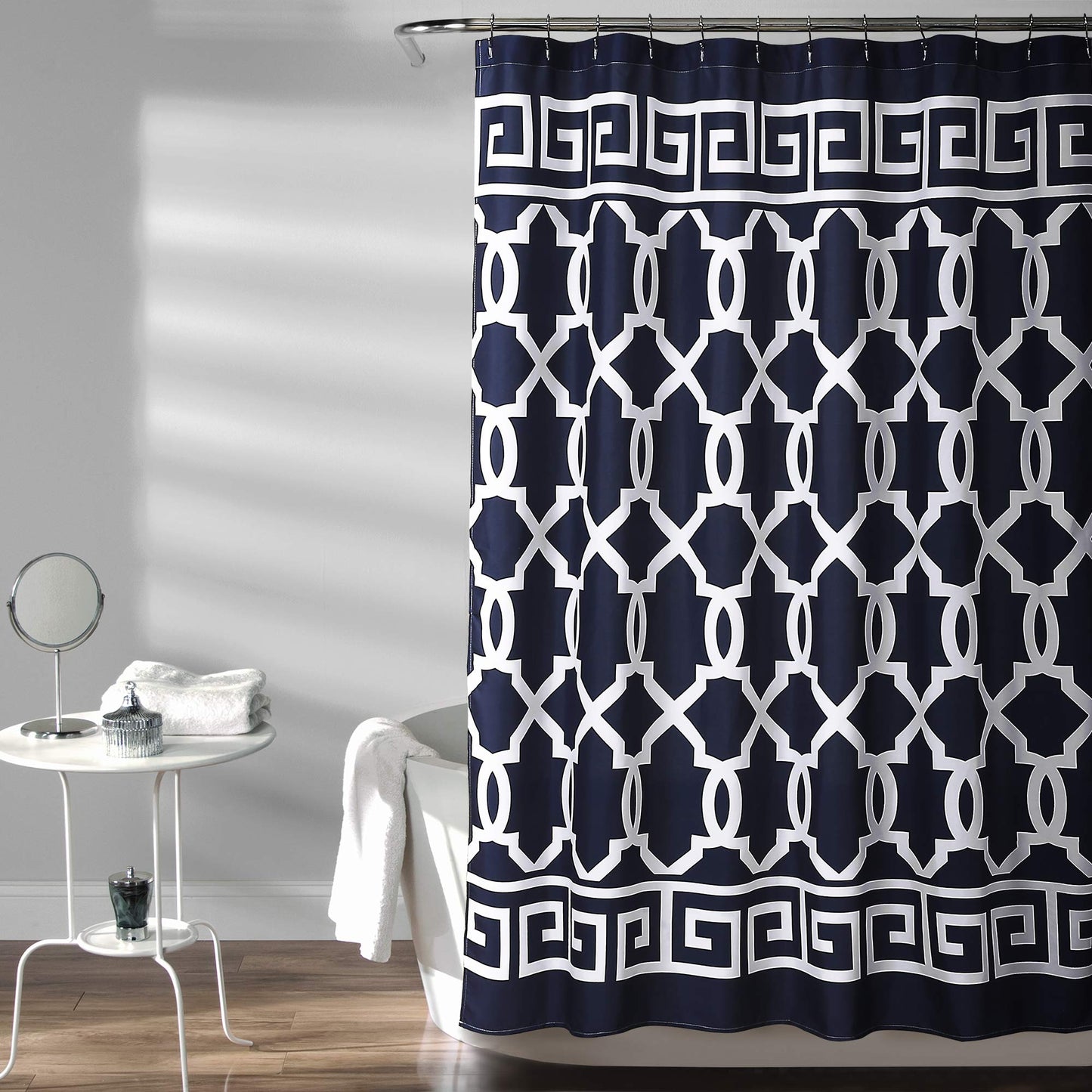 Lush Decor Navy Maze Border Shower Curtain 72X72, 72" x 72"