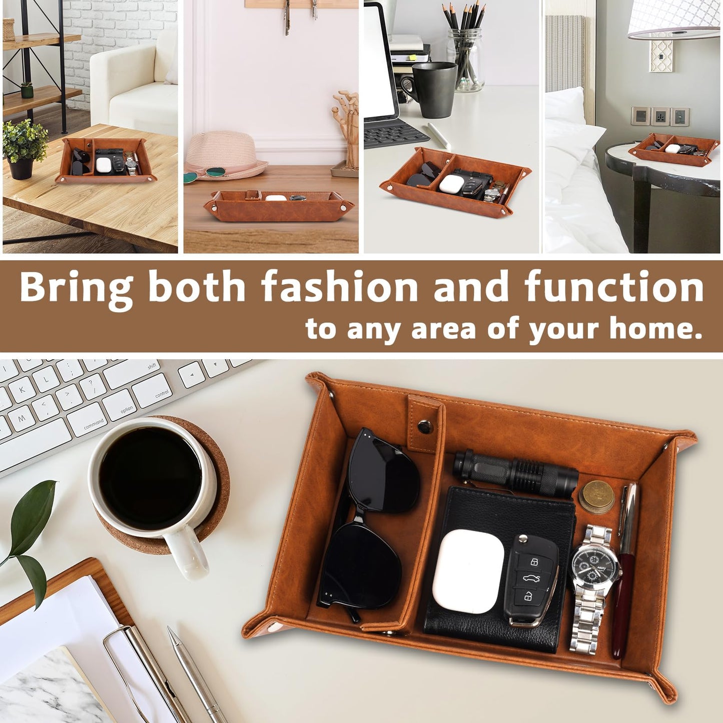 Bedside Organiser Gifts for Him, Mens PU-Leather Valet Tray Gifts, I Love You Gift Set for Husband Boyfriend