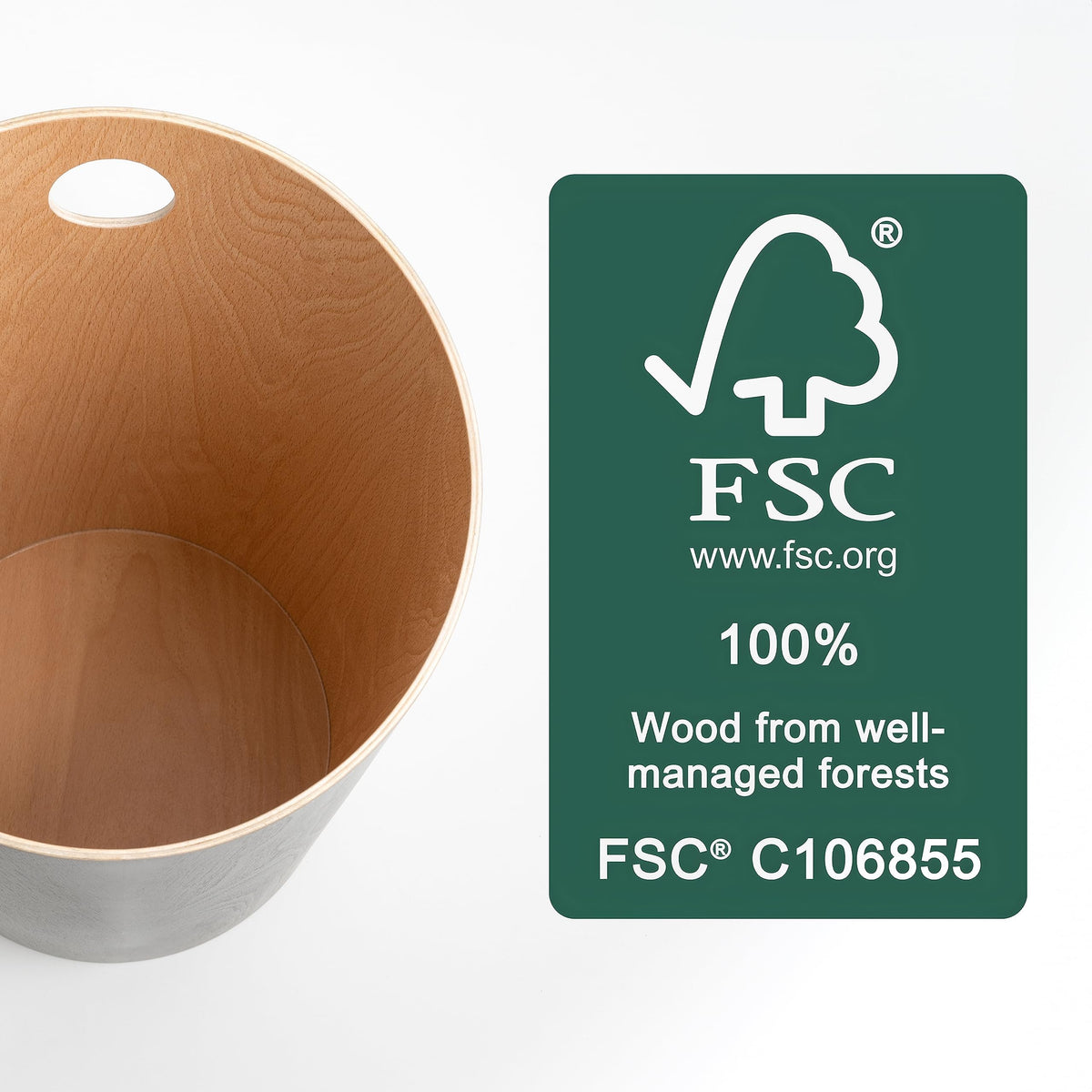 Kazai. Design Paper Bin 'Bennet' | Unique Waste Paper Basket for Office, Bedroom, Children's Room, and More | Office Bin Made of Real Wood Veneer |
