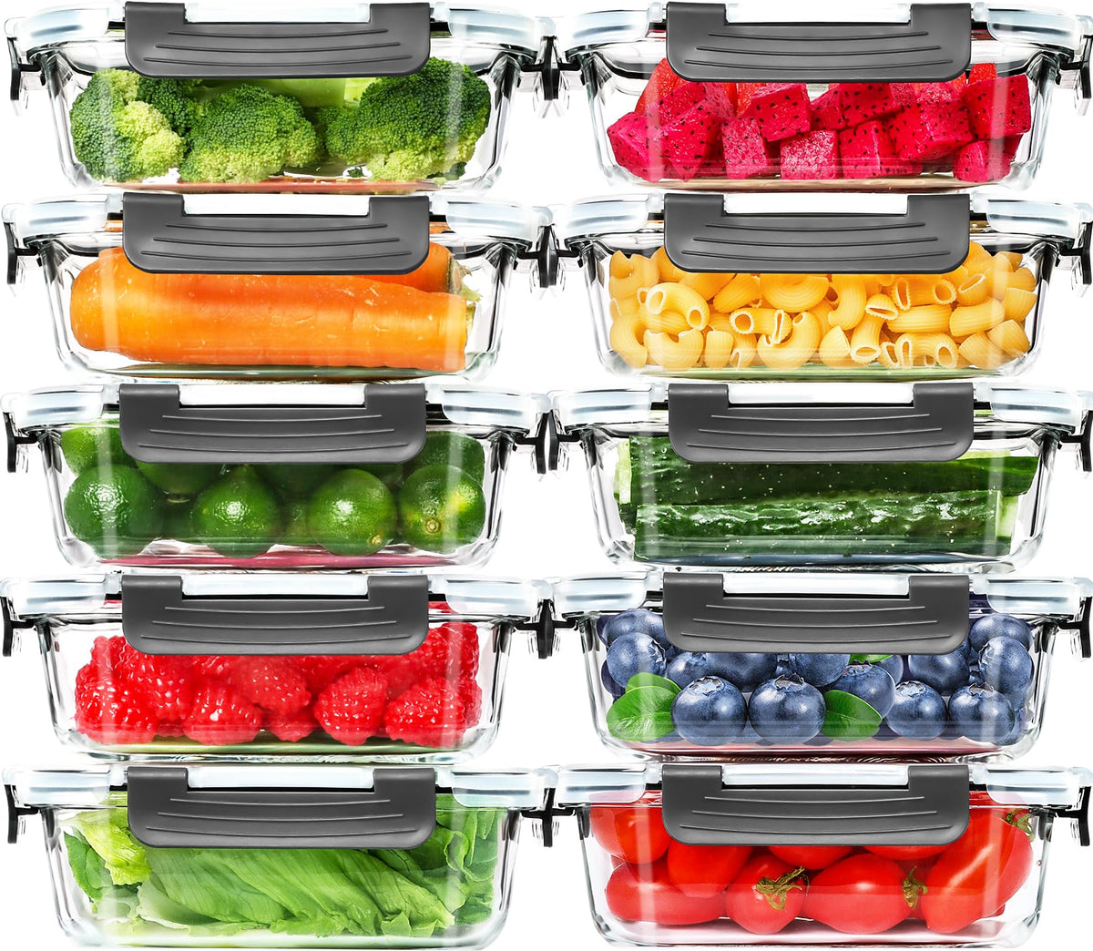 Skroam 10 Pack Glass Meal Prep Containers, Glass Airtight Food Storage Containers with Lids, Pantry Kitchen Storage Containers for Lunch, Food