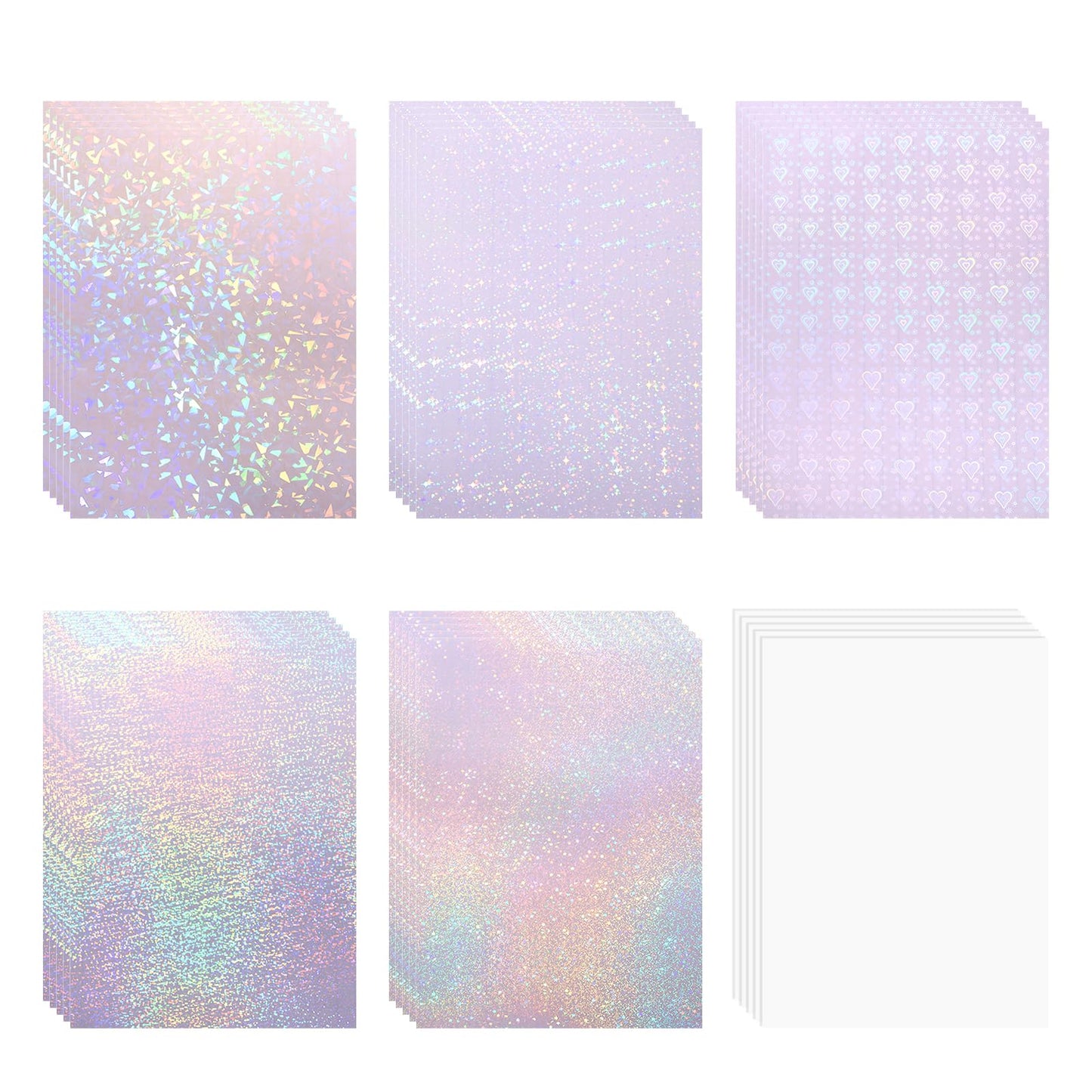 VINYL FROG Holographic Sticker Paper 30 Sheets Holographic Lamination Vinyl A4 Size Clear Overlay Film Waterproof Vinyl sticker for DIY Crafts with 6