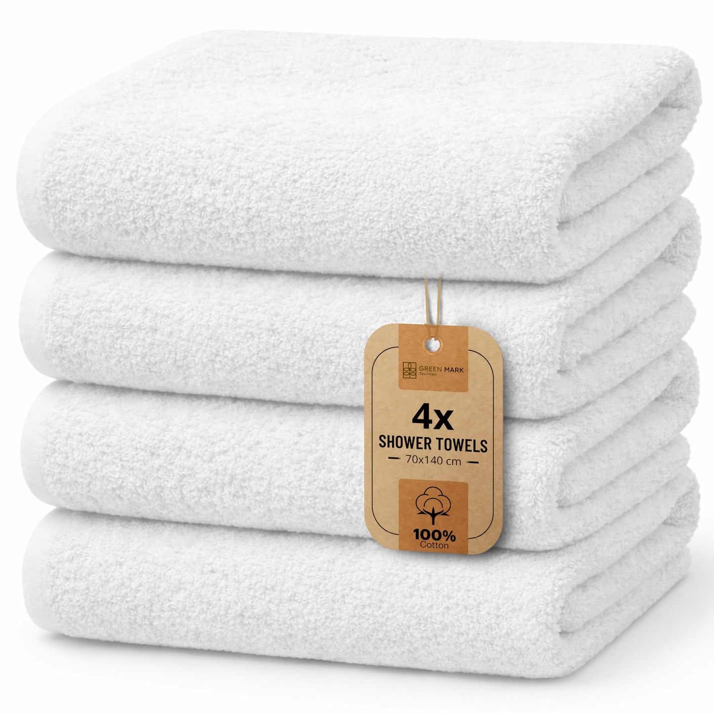 NatureMark 4-Piece Bath Towel Set – Soft & Absorbent Cotton Shower Towels for Everyday Use, White, 70 x 140 cm
