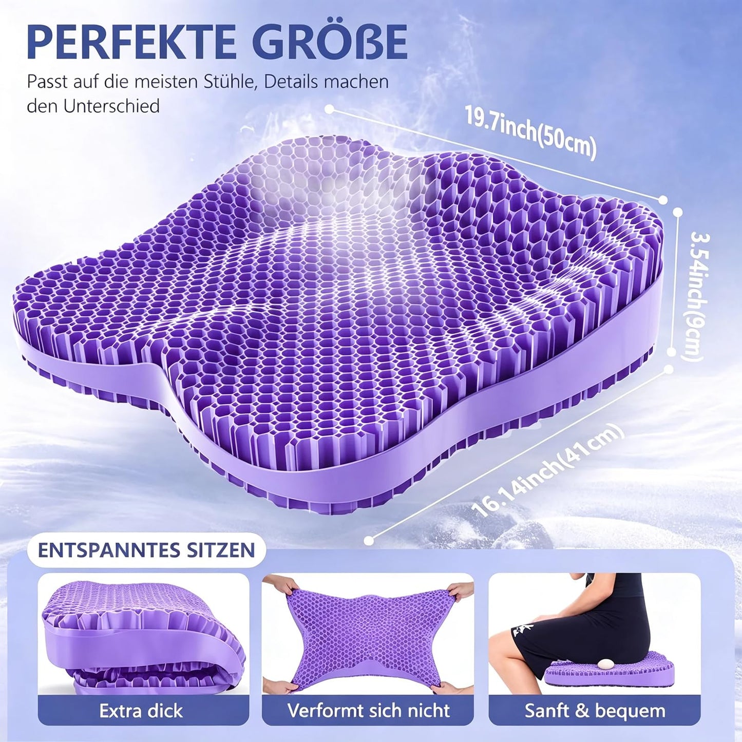 19.7in Thicken Gel Seat Cushion Pressure Relief for Long Sitting