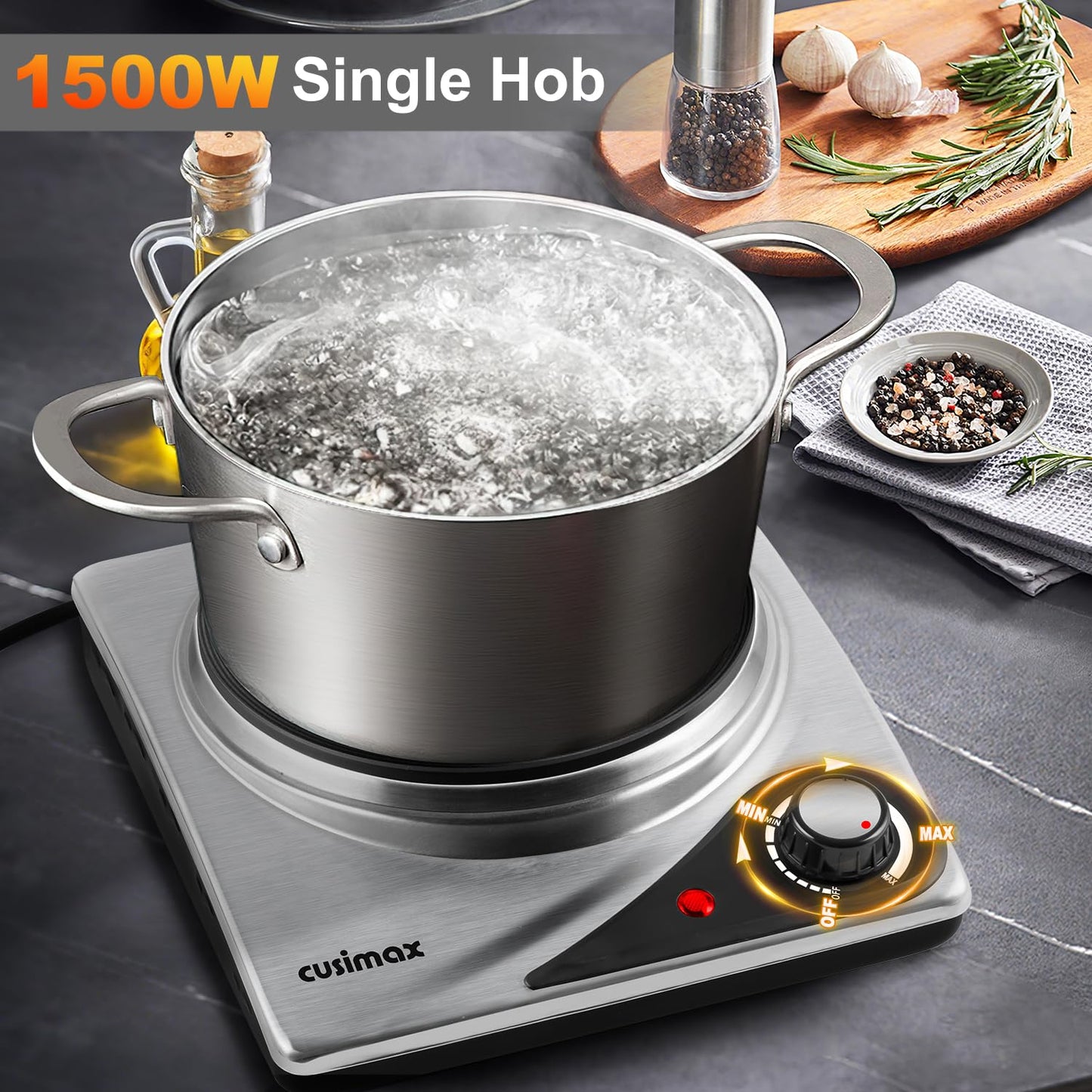 CUSIMAX Hot Plate for Electric Cooking Portable Single Hob, Cooktop Table Top Hob with Cast Iron Hob Rings Electric Burner with Temperature Control,