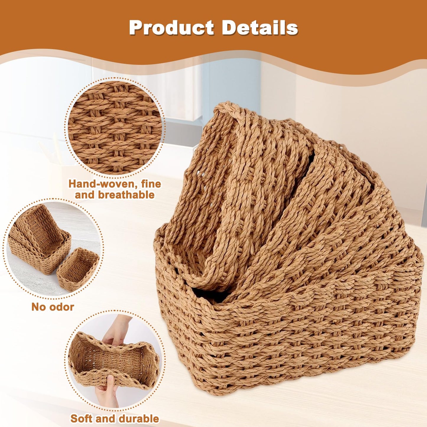 4 Pcs Wicker Storage Baskets, Multifunctional Small Gift Hampers, Woven Paper Rope Cubes Boxes, Desktop Handmade Basket