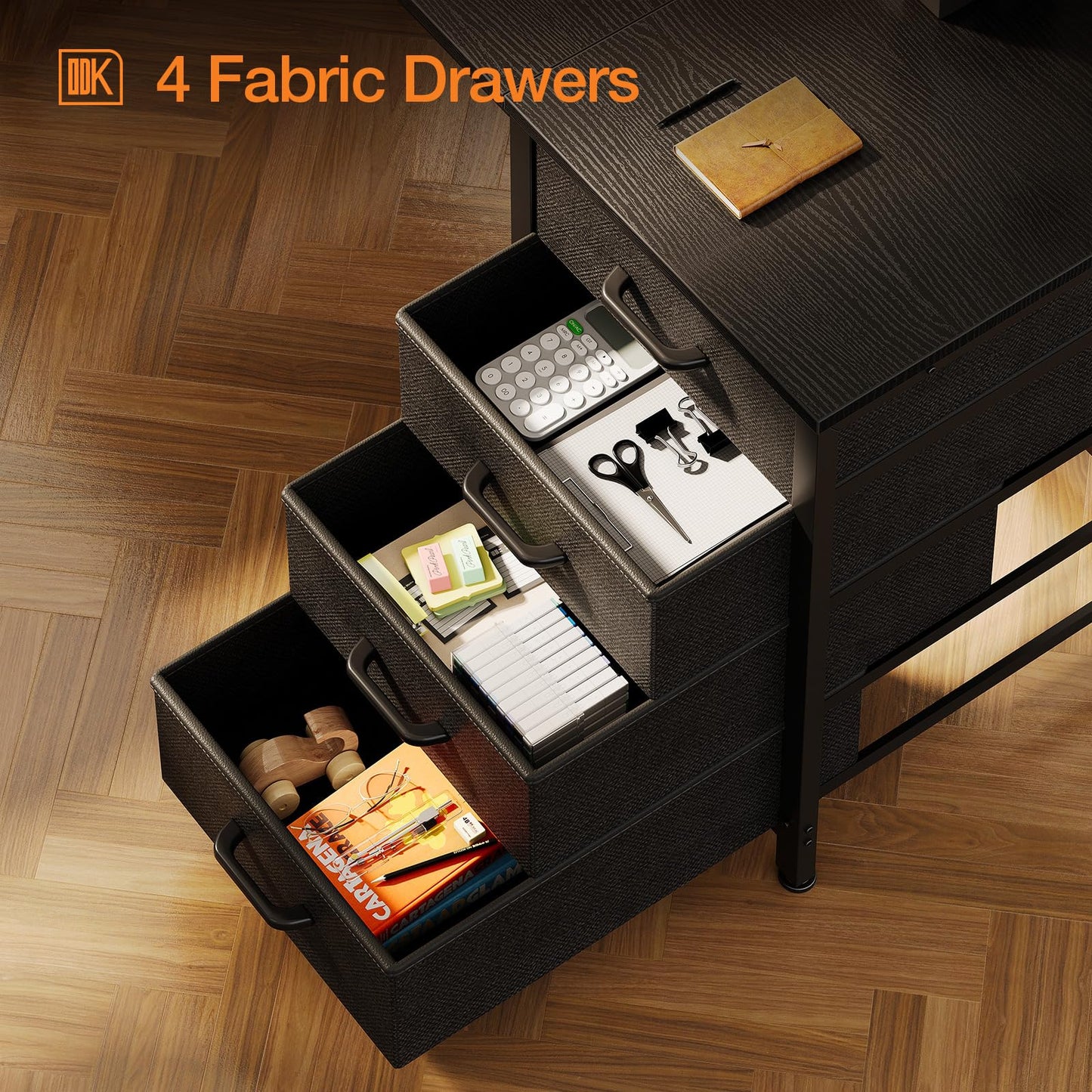 ODK Computer Desk with Drawers, Reversible Office Desk, 120 x 48 cm, Black