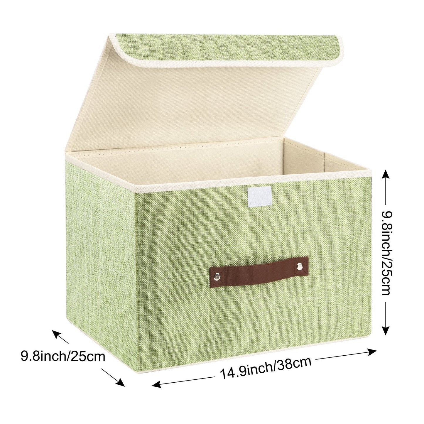 TYEERS Collapsible Storage Box with Lid, Fabric Storage Box for Clothes, Wardrobe Storage, 38x25x25 cm, Set of 2, Green