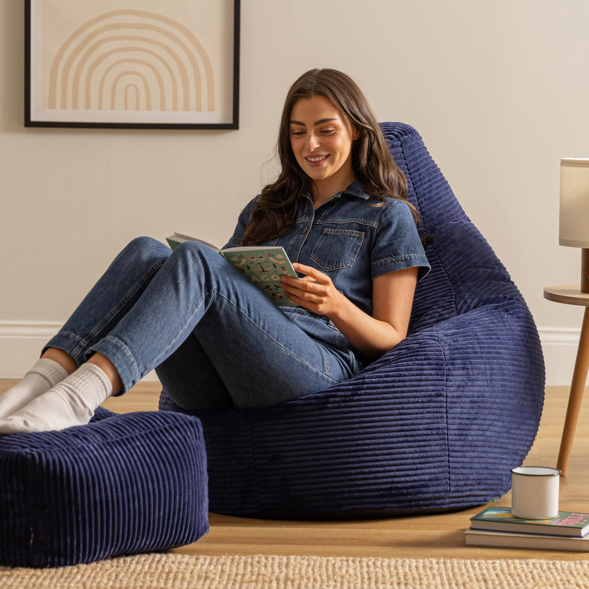 icon Dalton Cord Bean Bag & Footstool with Filling Included, Blue