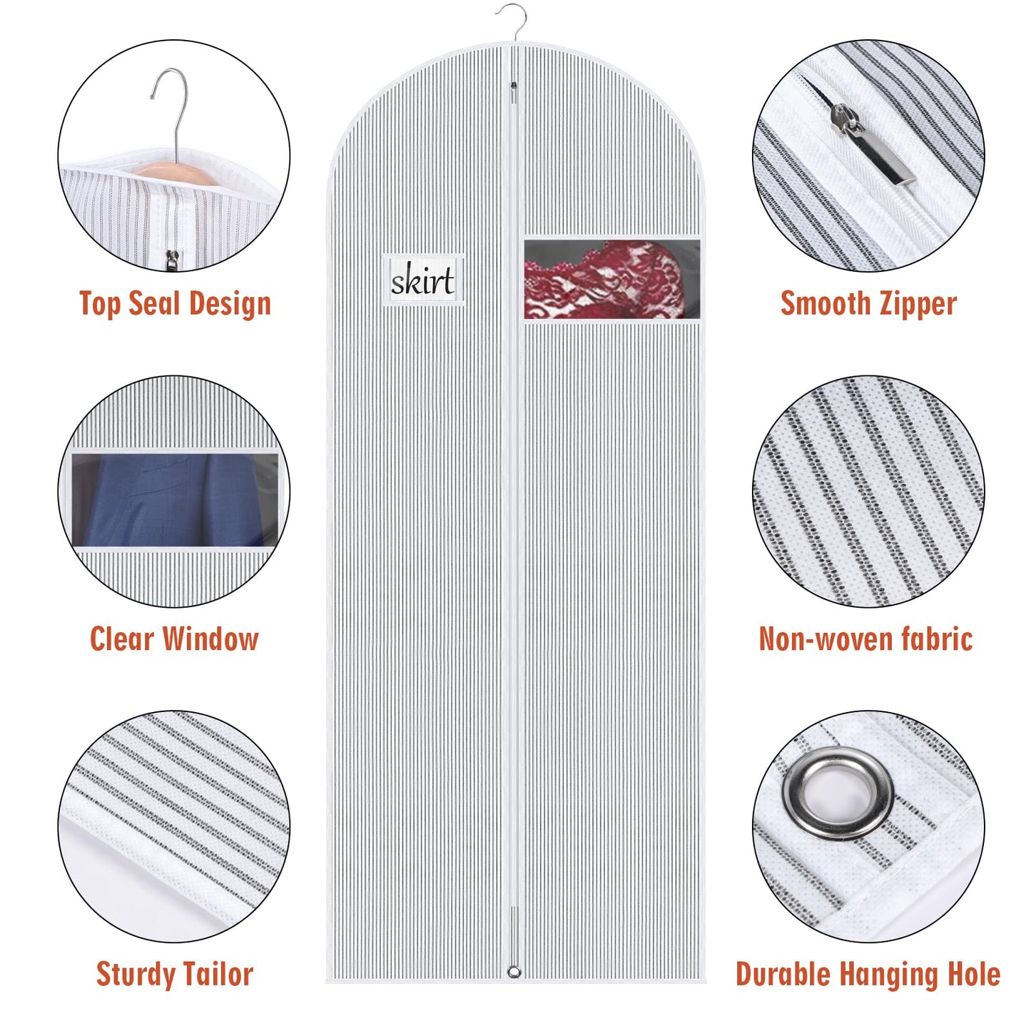 Univivi Garment Bag for Dresses, 60 inch Clothes Covers, 5 Pack, White