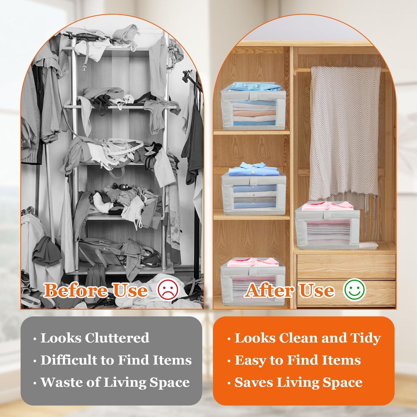 IHOMAGIC 4Pcs Wardrobe Storage Organiser with Handles, Foldable Storage Baskets in Linen, Multi-functional Storage Boxes for Clothes, Snacks, Books
