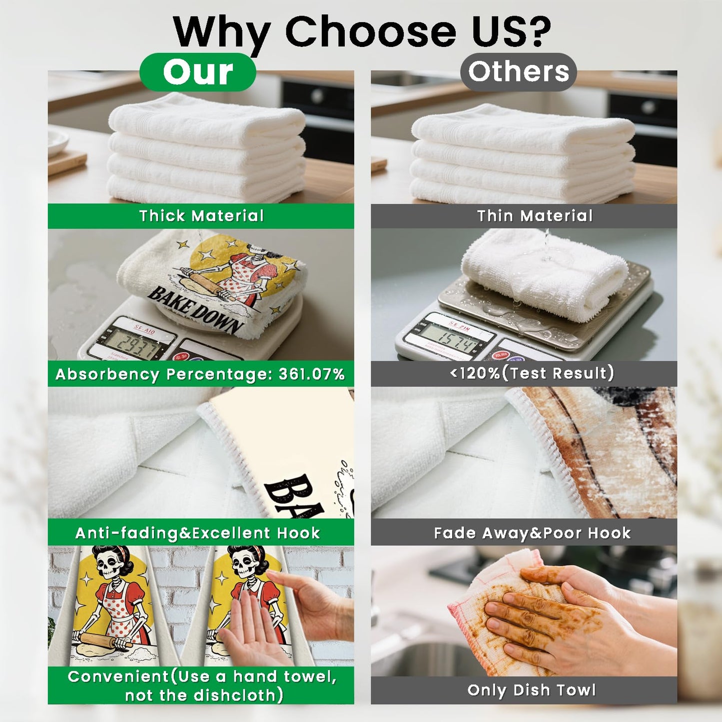 CUTHOLLOW 2 Pcs Fun Baking Skull Hanging Kitchen Towels with Loop