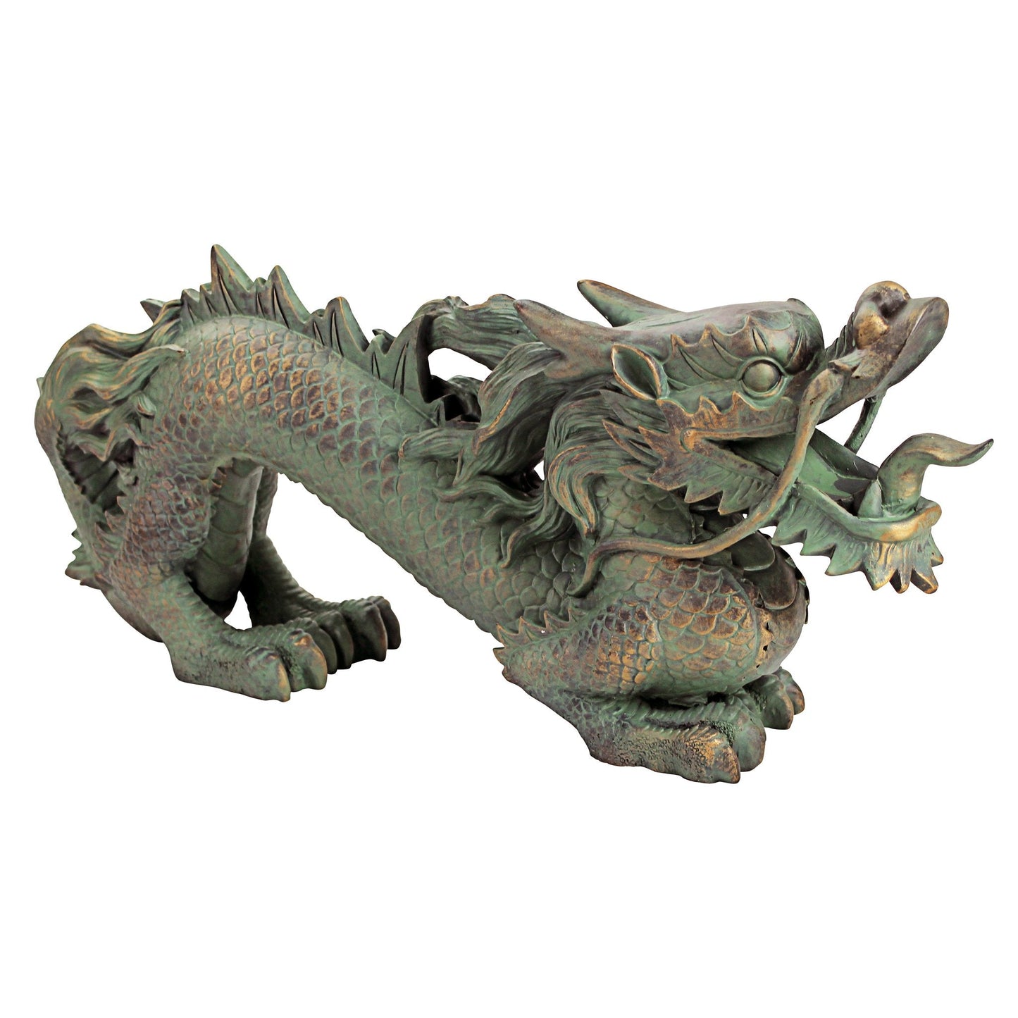 Design Toscano Asian Dragon of the Great Wall Garden Statue, Medium, 53.5 cm, Polyresin, Bronze Verdigris Finish