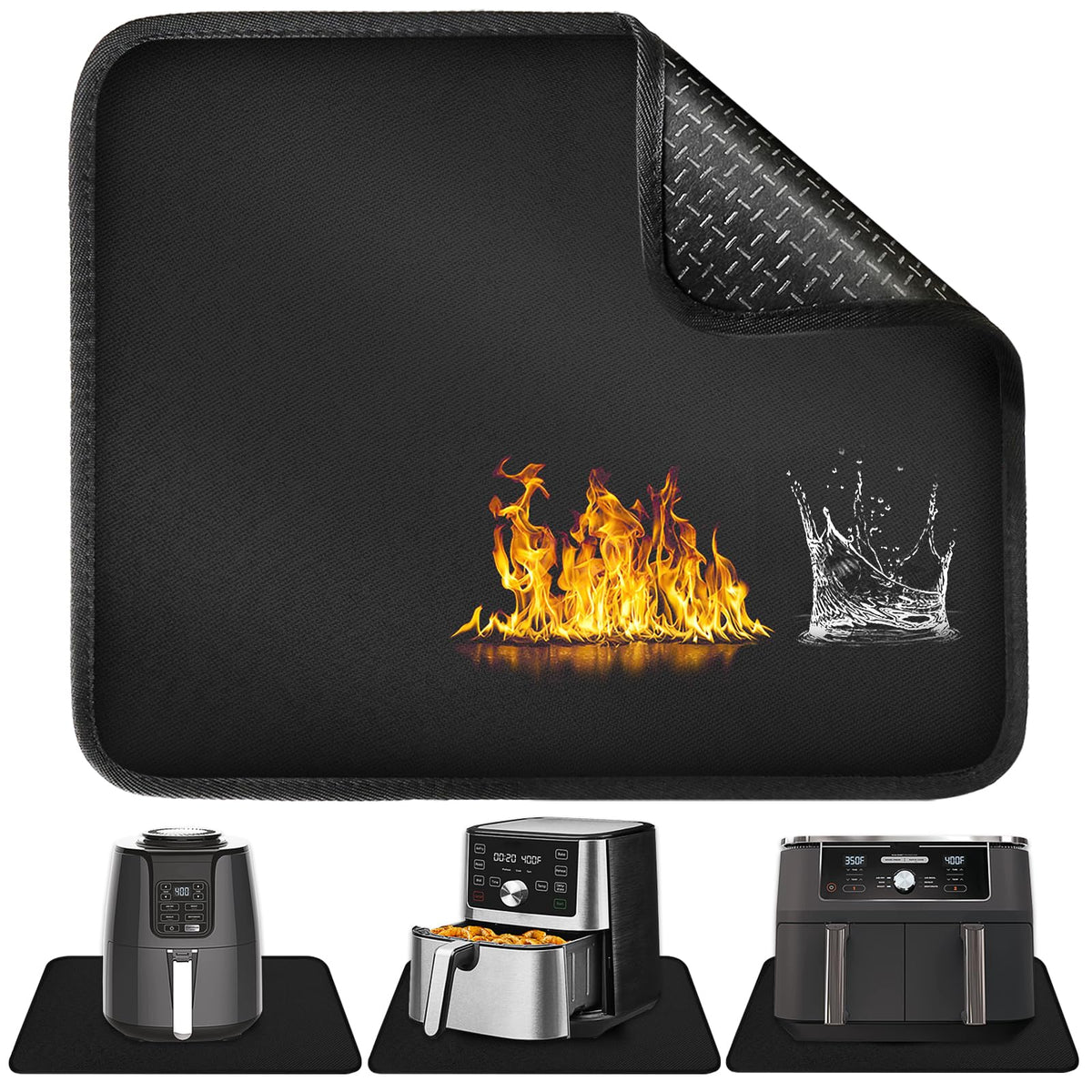 Heat Resistant Mat for Air Fryer with 4-Layer Heat Insulation Material, 1.5mm Thick Heat Mat with Fireproof Surface, Non-Slip Bottom, Air Fryer