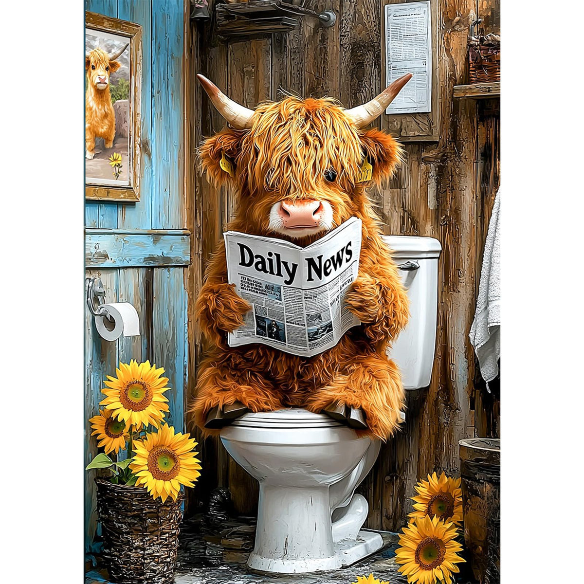 AIRDEA Sunflowers Highland Cow Acrylic Full Drill Diamond Painting Kits 30x40 cm