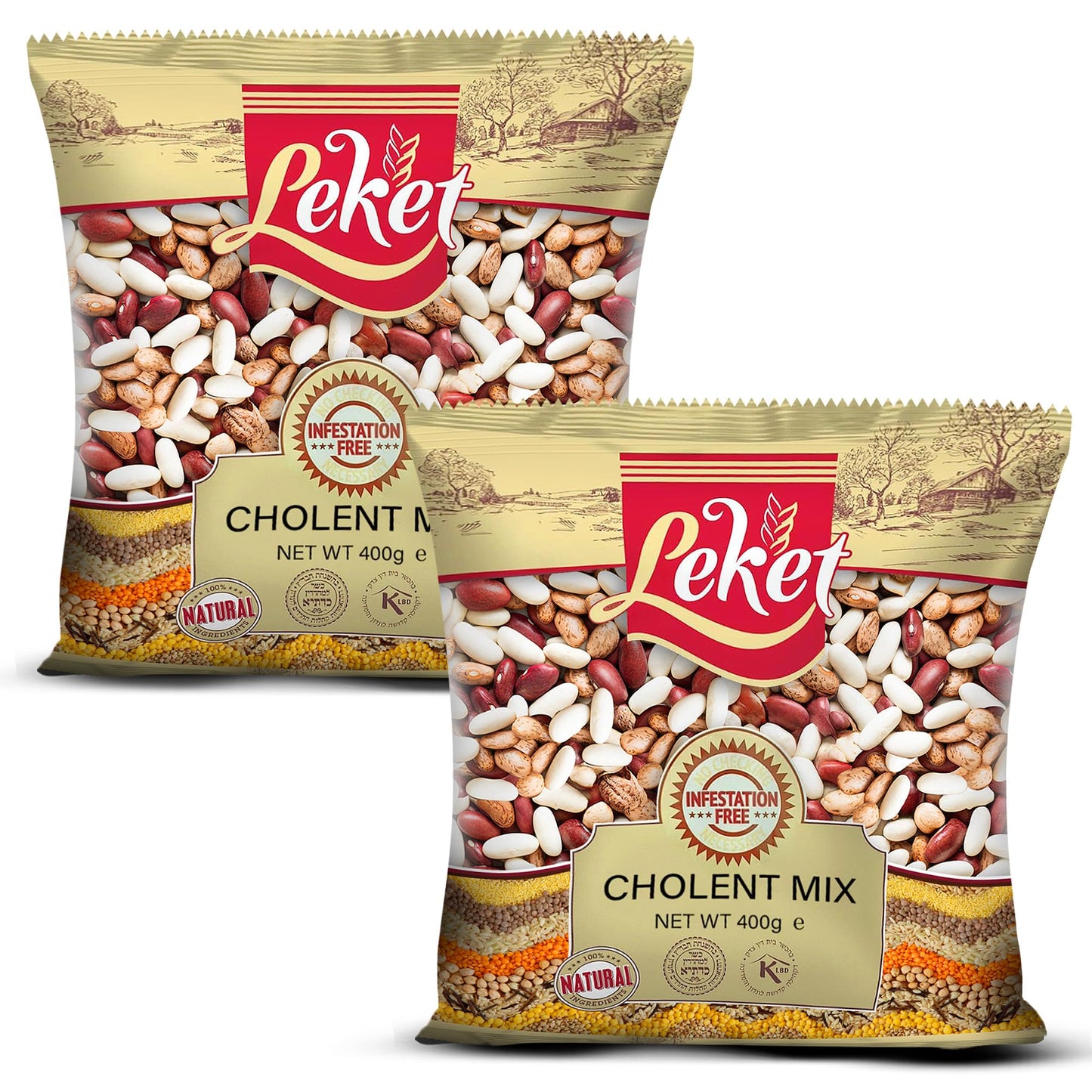 Leket Cholent Beans Mix 400g Pack of 2 - Premium Blend of White Kidney, Red Kidney, Haricot, and Pinto Beans for Hearty Stews