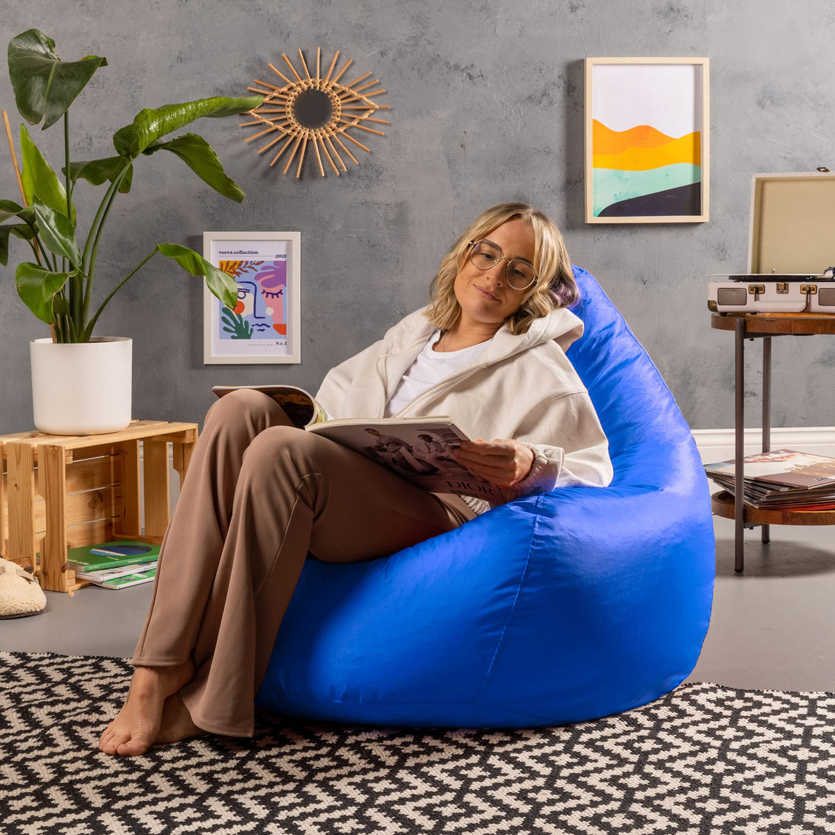 Bean Bag Bazaar Recliner Gaming Bean Bag Chair, Blue, Indoor Outdoor Water Resistant Fabric, Large Beanbag with Filling Included, Gaming Chair,