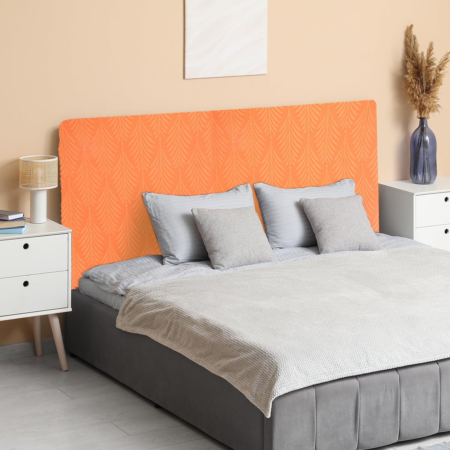 sourcing map Bed Headboard Slipcover, 150cm Jacquard Fabric Stretch Protector Covers, Dustproof Cover for Queen Size Headboard Bedroom Decor, Orange