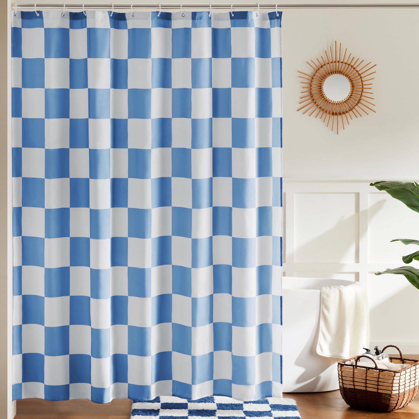 Ohocut Checkered Shower Curtain, Blue Checkerboard Shower Curtains for Bathroom, Cute Retro Shower Curtain Vintage Aesthetic, Machine Washable Fabric