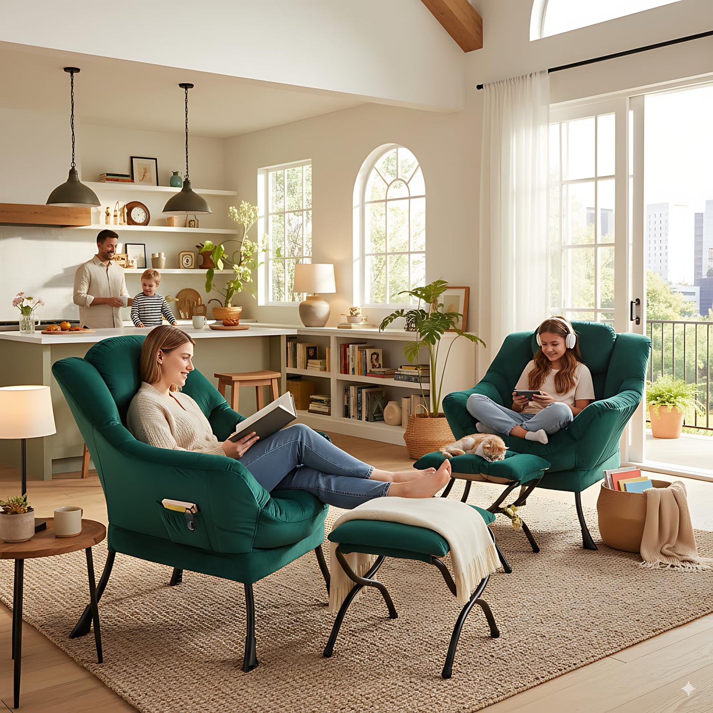 YOTATING Comfy Armchair with Footstool, Lazy Chair with Ottoman Leisure Accent Chair Relax Lounge Chair with Armrests & Side Pocket for Living Room