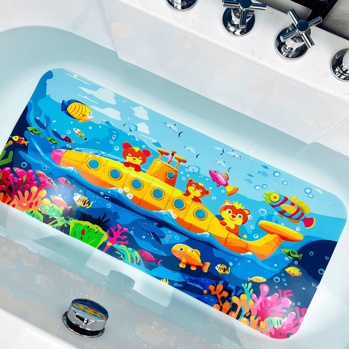 Kids Bathtub Mat Non-Slip | Fun Cartoons Design | Slip-Resistant Bathroom Shower Bath Mat for Toddlers | Large Size Tub Mat for Baby (Submarine)