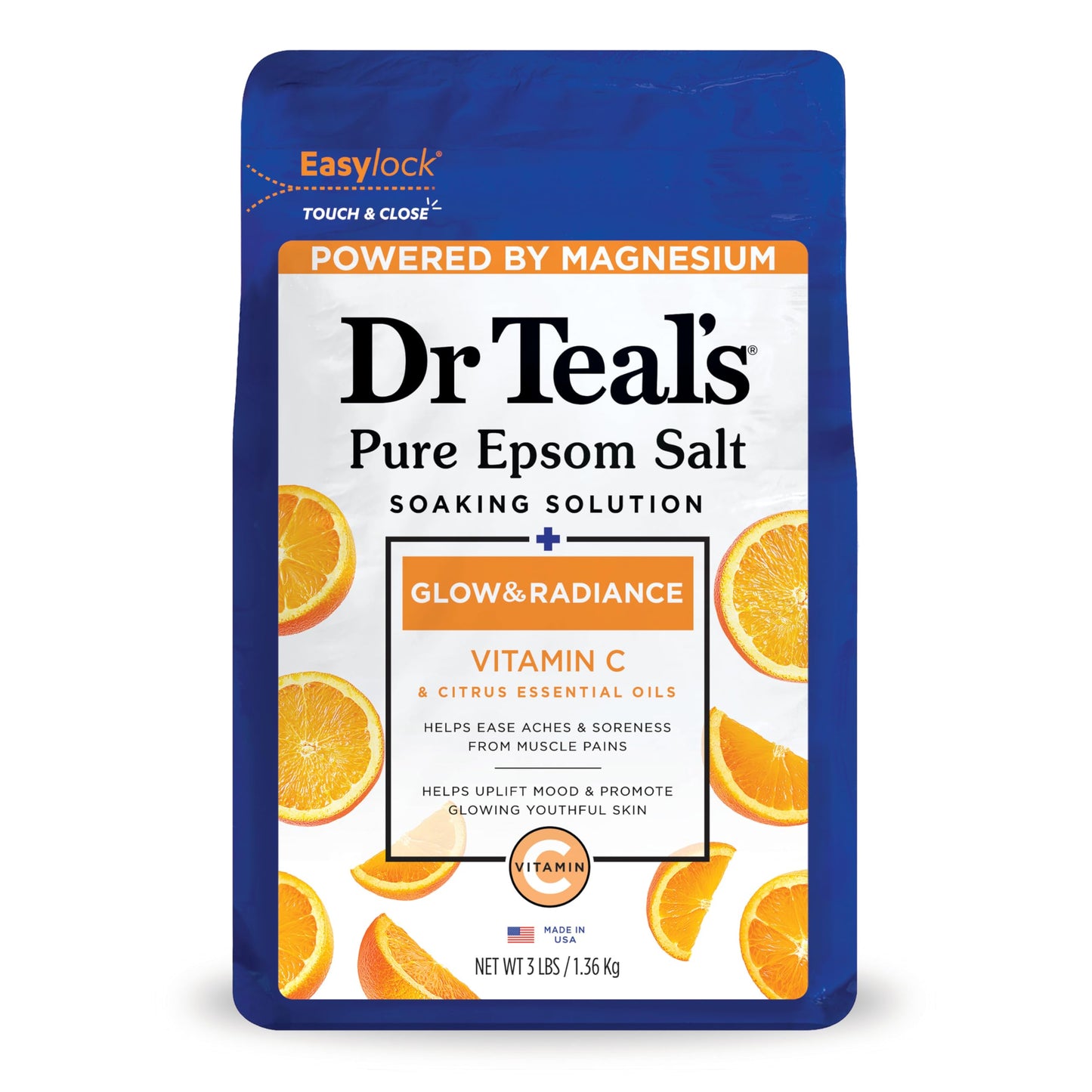 Dr Teal's Epsom Salts Glow & Radiance (Vitamin C) 3Lb 1.36Kg