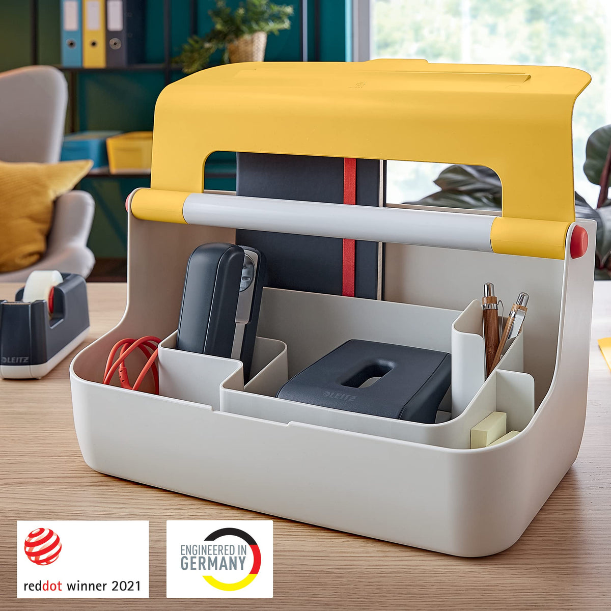 Leitz Storage Carry Box, Cosy Range, Hot Desking Box, Organiser Box for Home or Office, Storage Box with Handle, Smart Compartments for Organisation