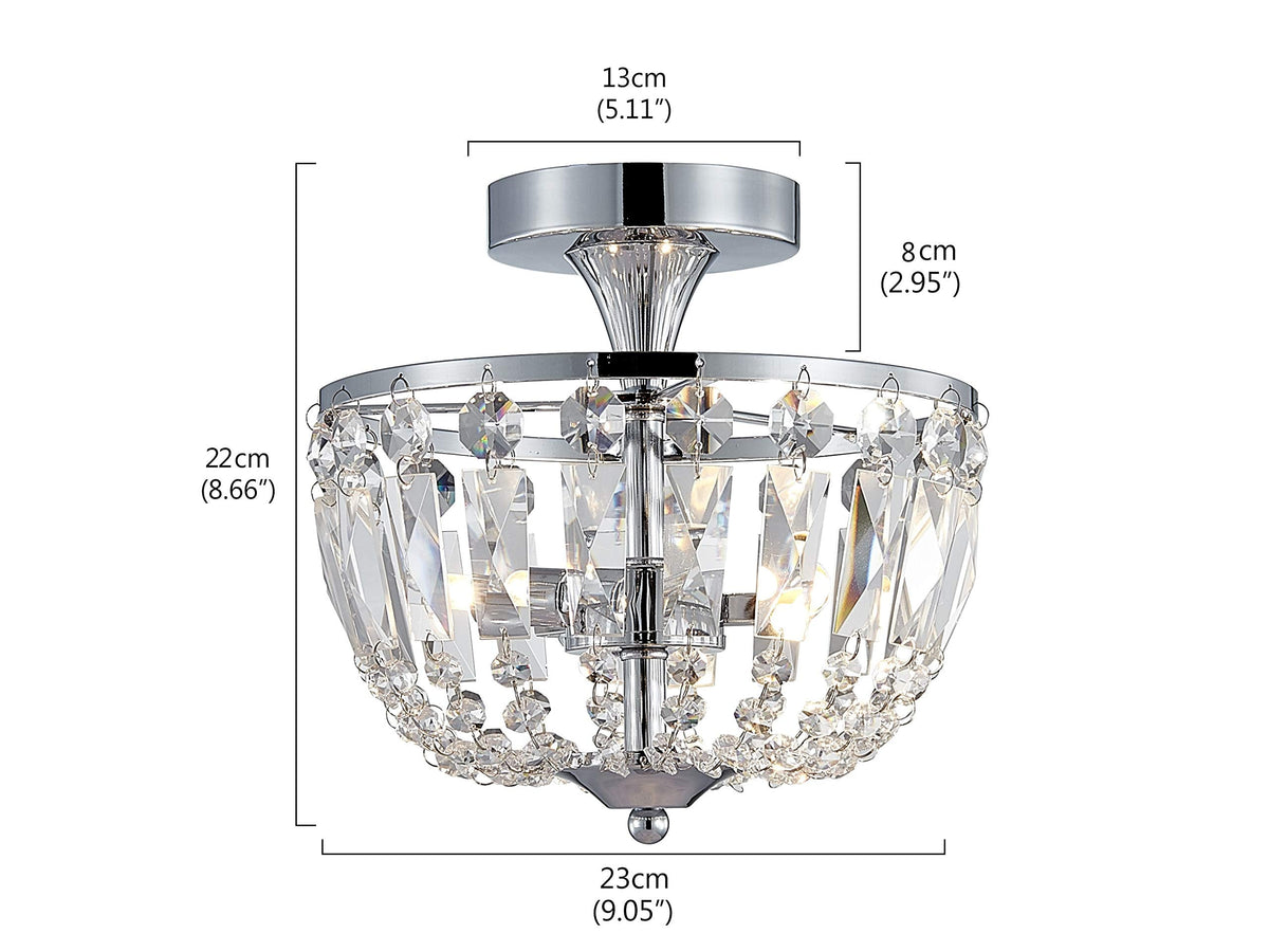 BESTIER Modern Chrome Crystal Semi Flushmount Chandelier Lighting LED Ceiling Light Fixture Lamp for Dining Room Bathroom Bedroom Livingroom 3 G9