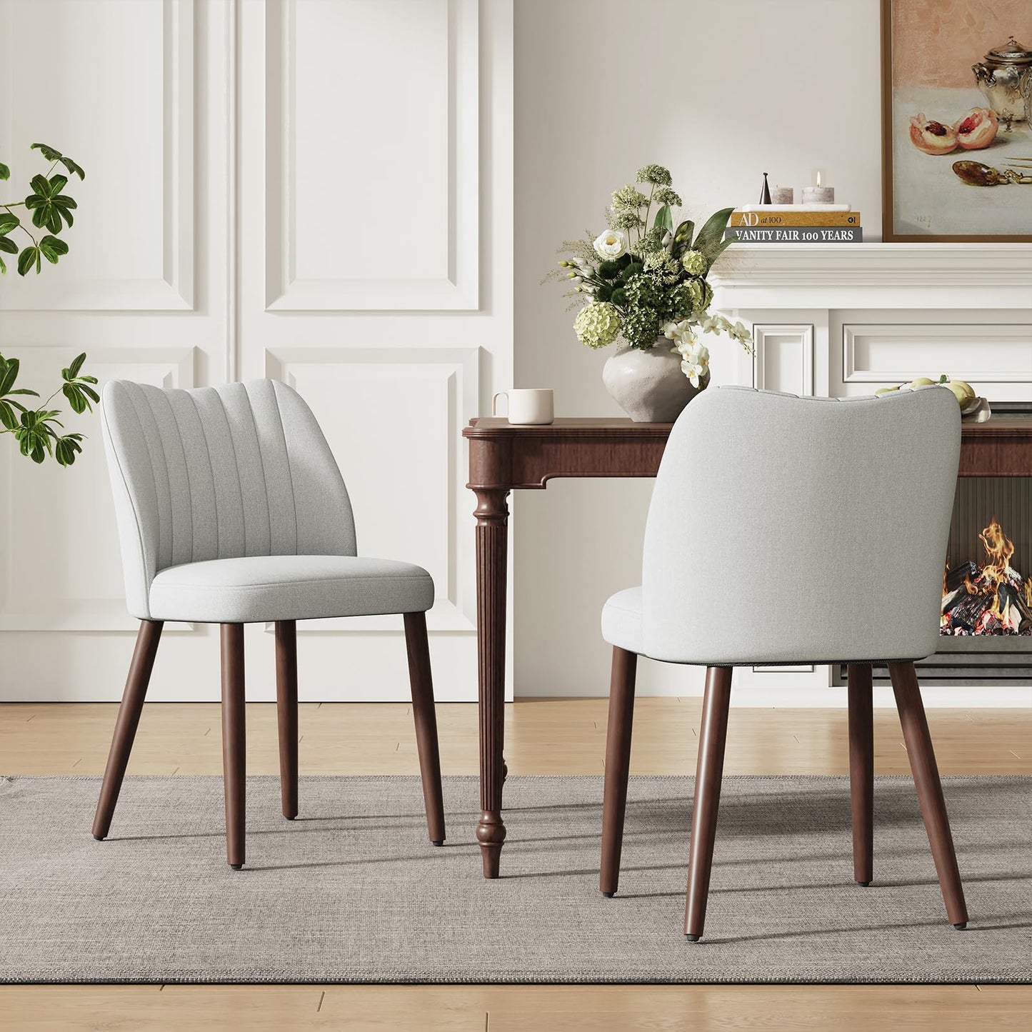 MALOL Upholstered Dining Chairs Set of 2, Fabric Chairs for Dining Room with Solid Wood Legs and Thick Seat Cushion