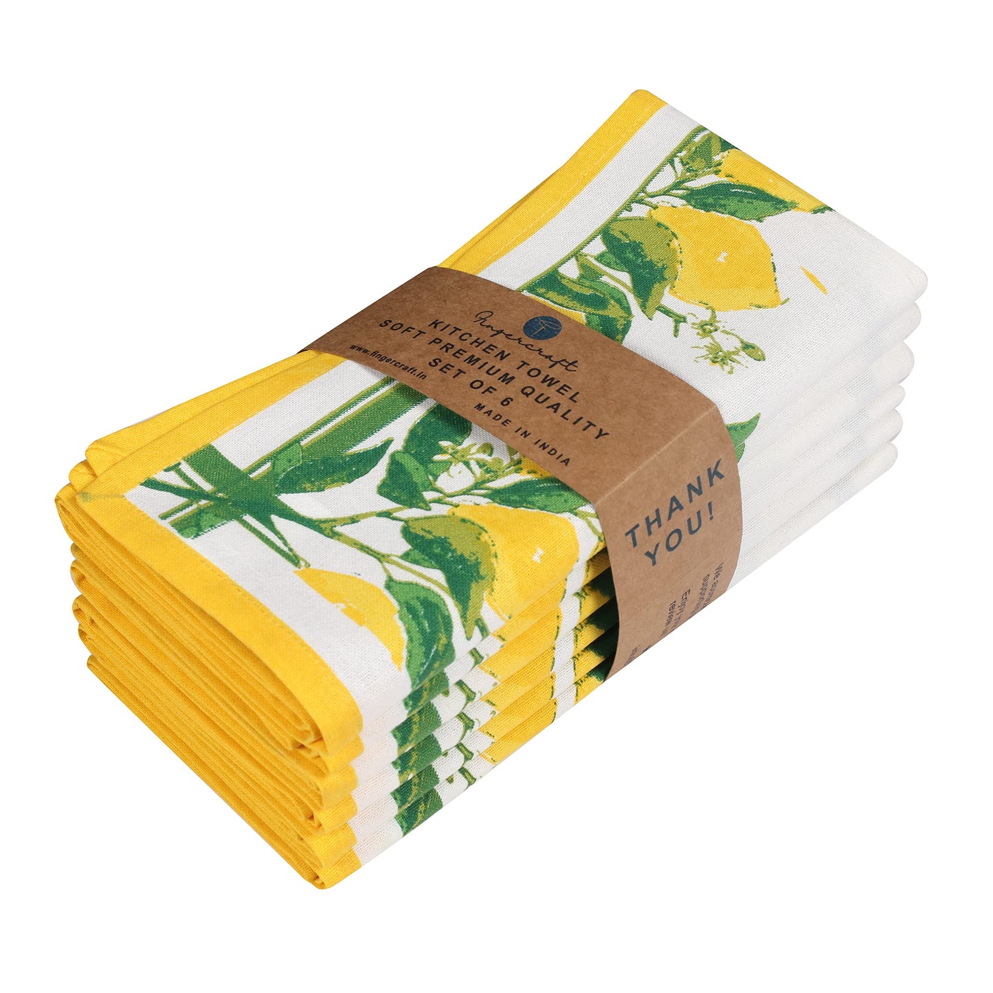 FINGERCRAFT Kitchen Dish Towels, 100% Natural Cotton, Set of 6 Multi-Purpose Kitchen Towels, Very Soft, Highly Absorbent