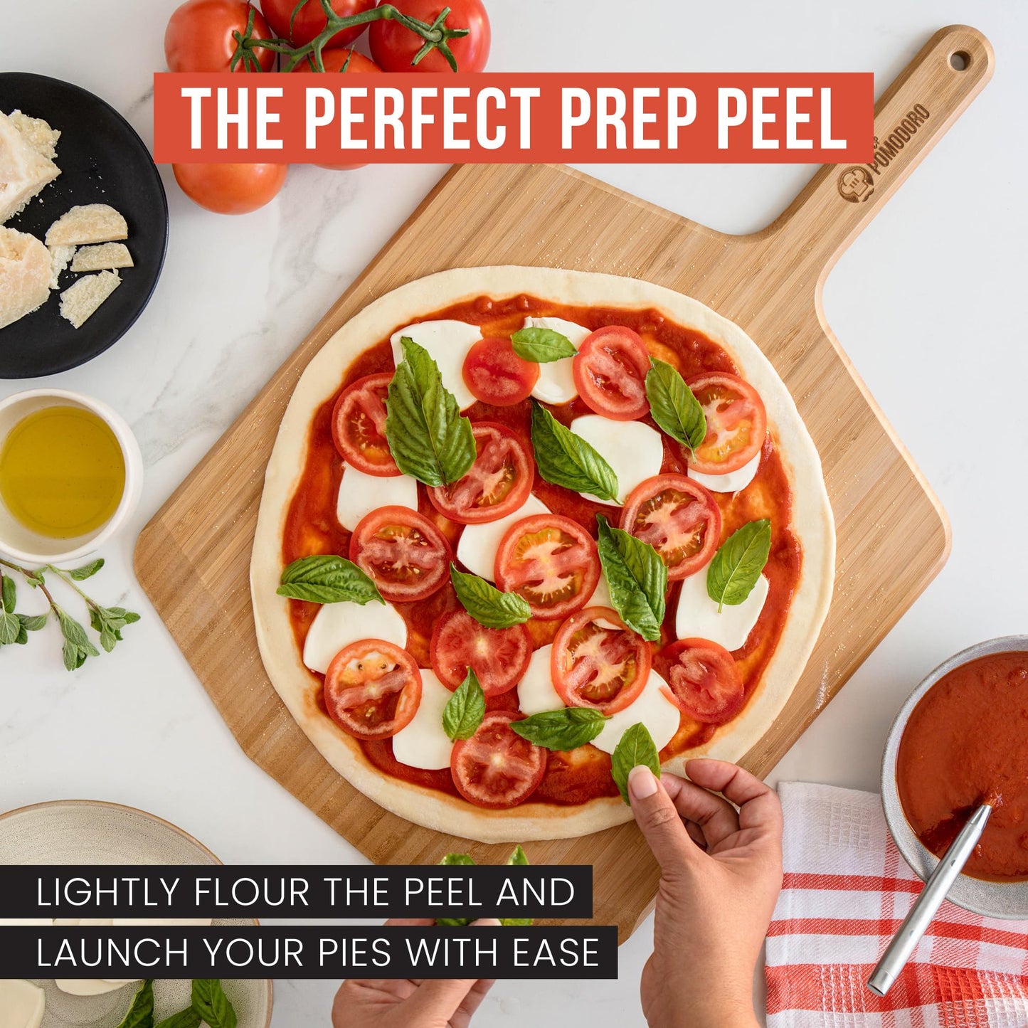 Chef Pomodoro 16-inch Bamboo Pizza Peel, Wooden Pizza Peel 16 Inch (41 cm), Pizza Paddle, Wood Pizza Board, Pizza Peel with Handle, Pizza Oven