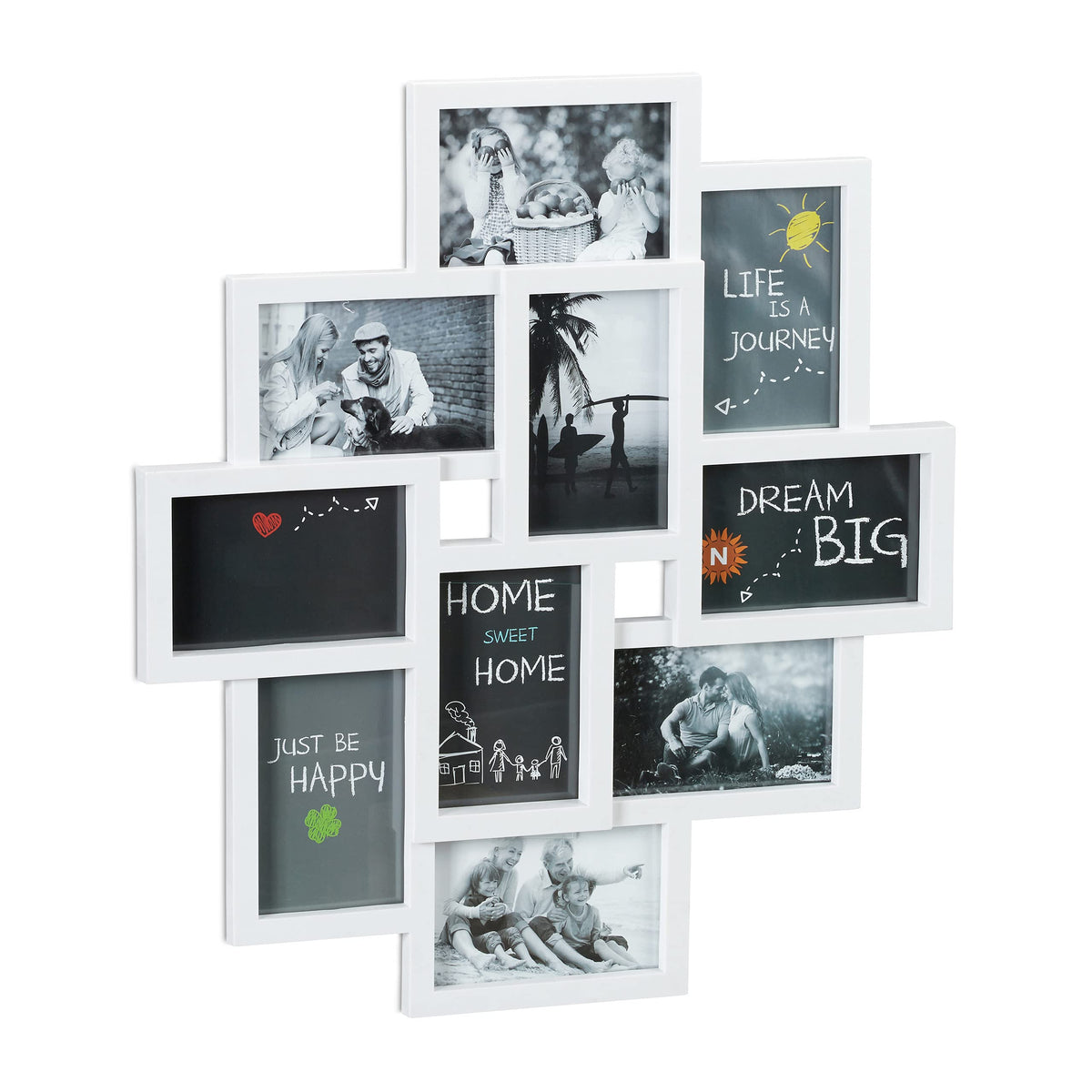 Relaxdays Collage Multi Picture Frame, For 10 Photos, For Pictures 9 x 13 cm,Vertical & Horizontal Format, H x W 55 x 50 cm, White