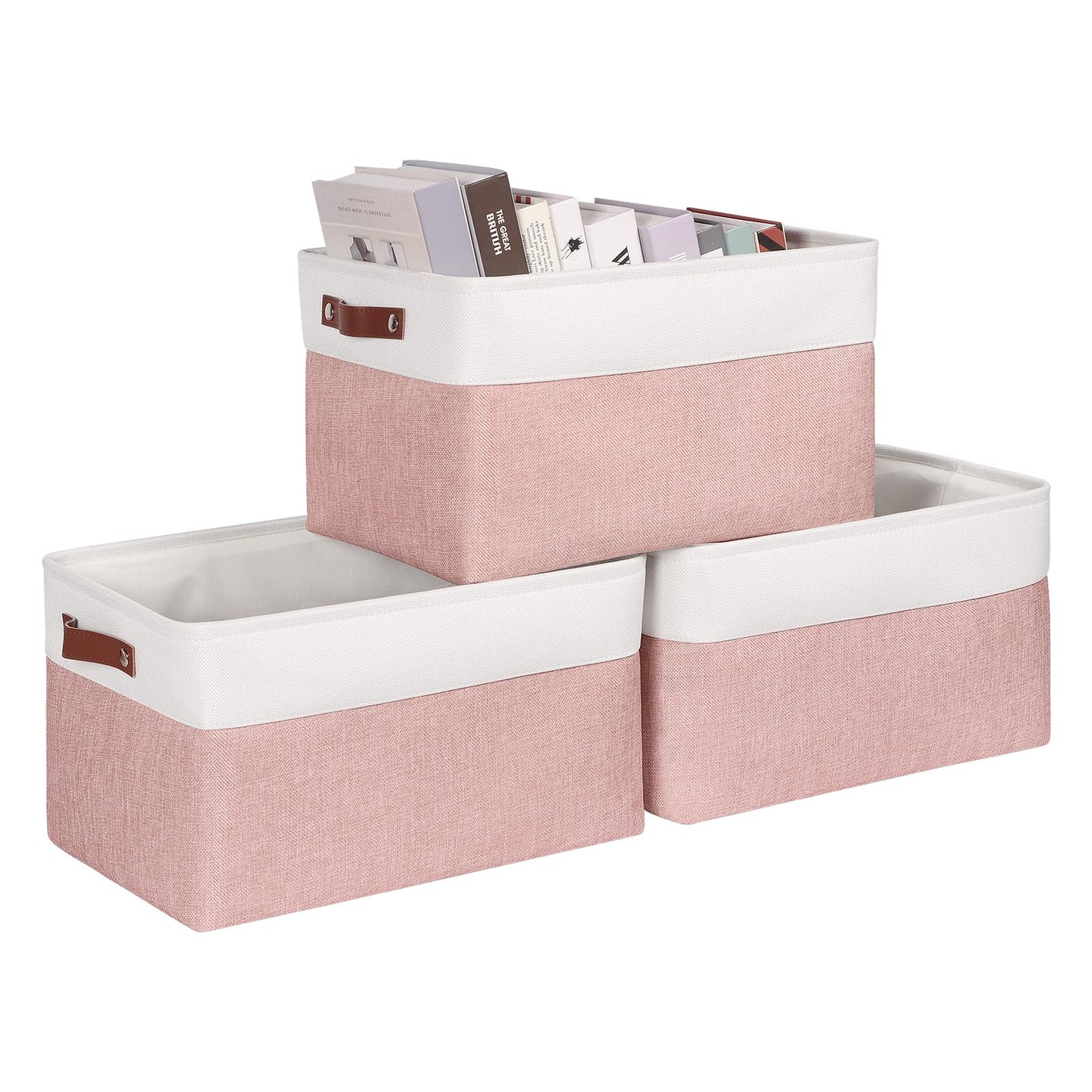 Syeeiex Large Storage Baskets for Shelves with Leather Handle, 3 Pack
