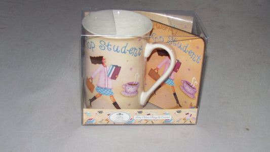 "TOP STUDENT" COFFEE MUG AND COASTER GIFT SET LP98035