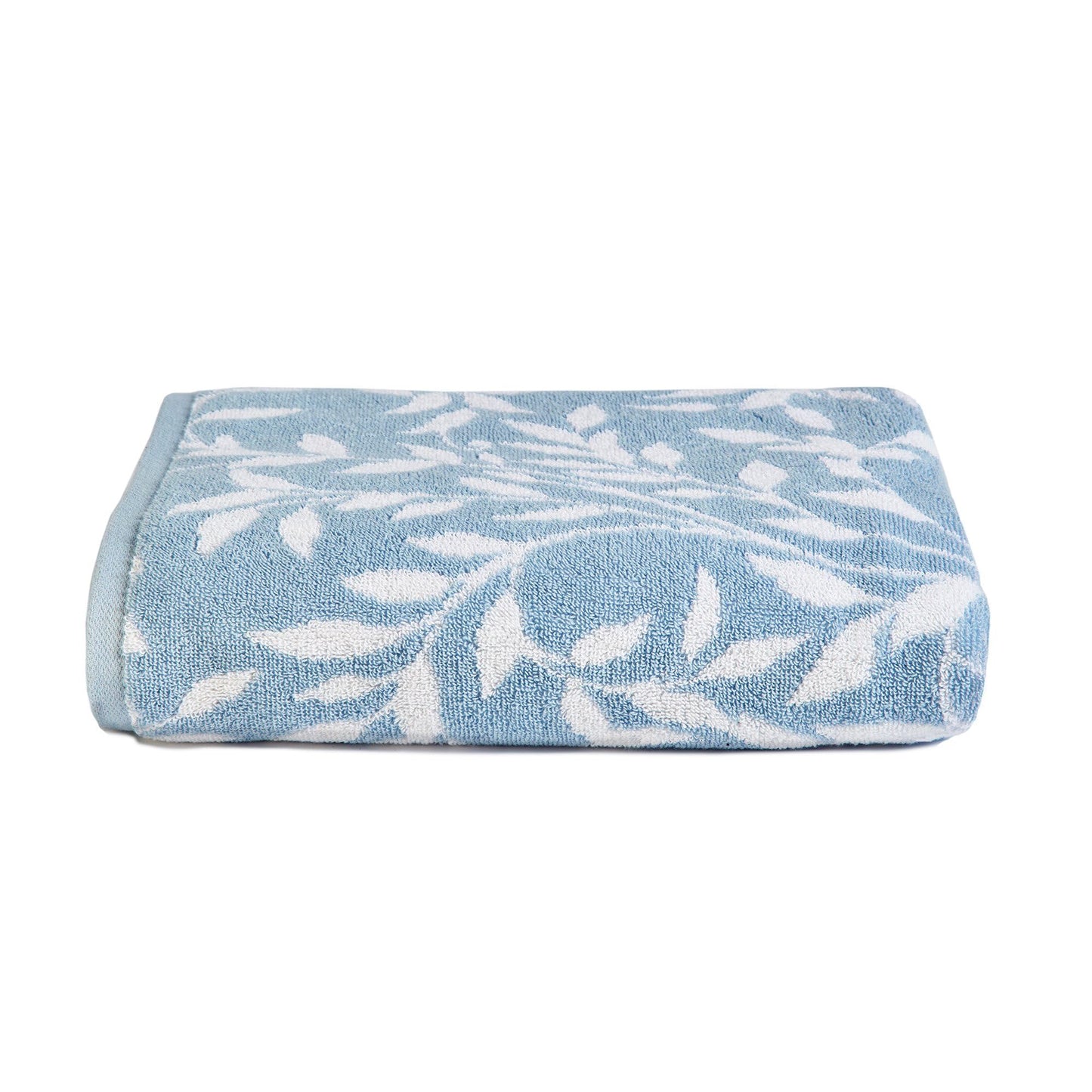 Dreams & Drapes - Blue Leaf Bath Towel (90 x 150cm) - 100% Cotton - Soft Touch & Fluffy - Botanical Vintage Towel - Blue Floral Towel - Bath