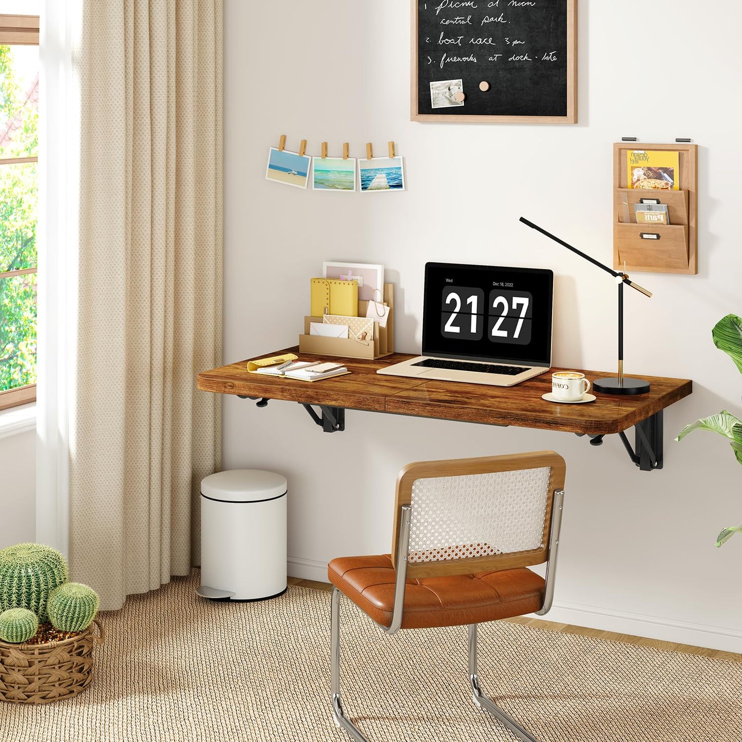 IBUYKE Wall Mounted Folding Table, Floating Wall Desk for Small Spaces, Fold Down Laundry Shelf with Heavy-Duty Brackets