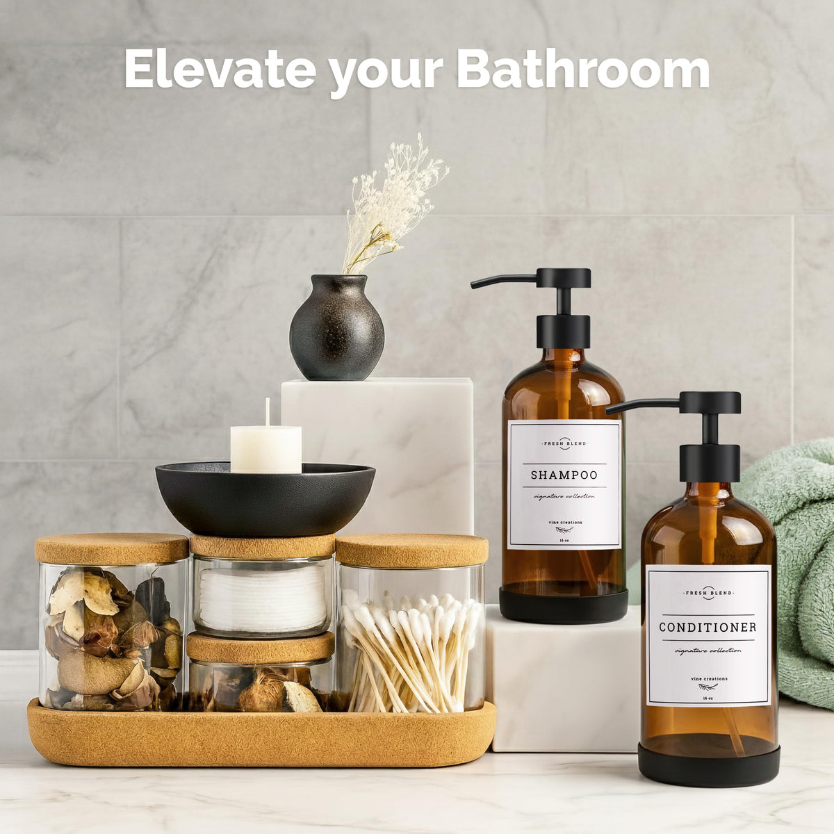 Vine Creations Glass Soap Dispenser, 2 Pack Kitchen Soap Dispenser Set with Stainless Steel Pump
