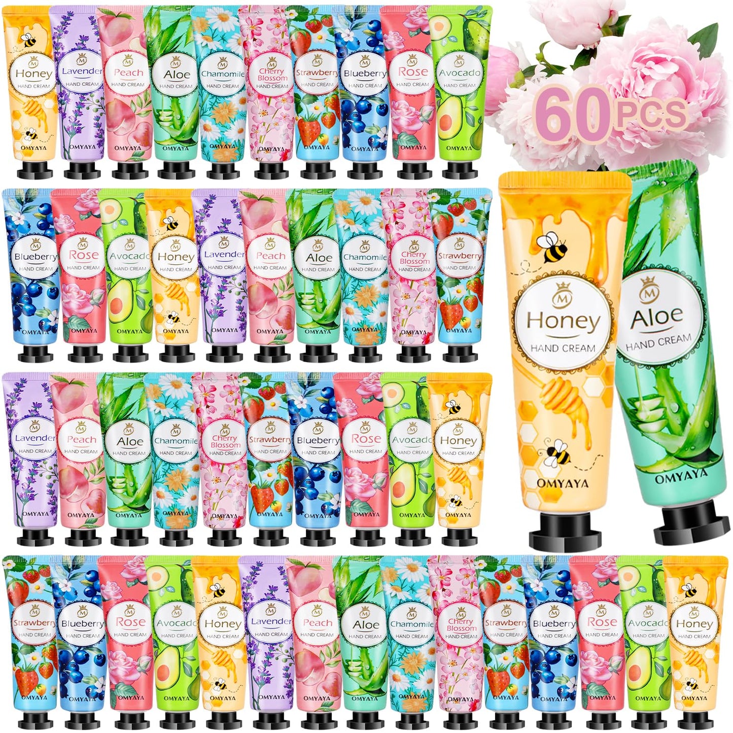 60 Pack Hand Cream, Gift Set for Women, Hand Moisturizer for Dry Cracked Hands, Mini Hand Cream Multipack, Small Gifts for Mother Teacher Nurse