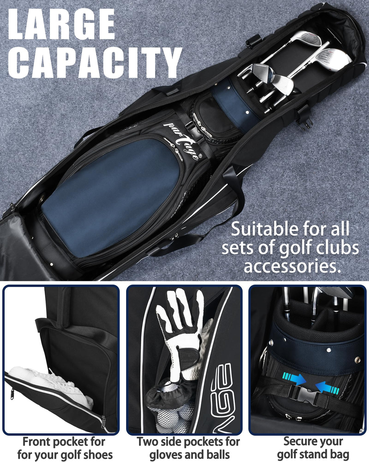 Partage Golf Travel Bag with Wheels, Golf Travel Case for Airlines, 900D Heavy Duty Oxford -Black
