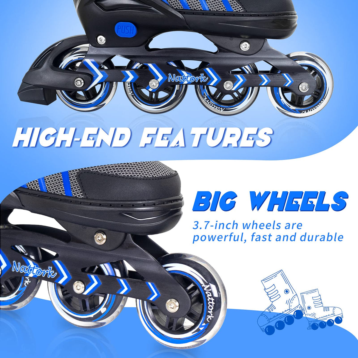Nattork Adjustable Inline Skates for Kids and Adult with Light Up Wheel, Outdoor & Indoor Illuminating Roller Skates for Girls and Boys,Beginners