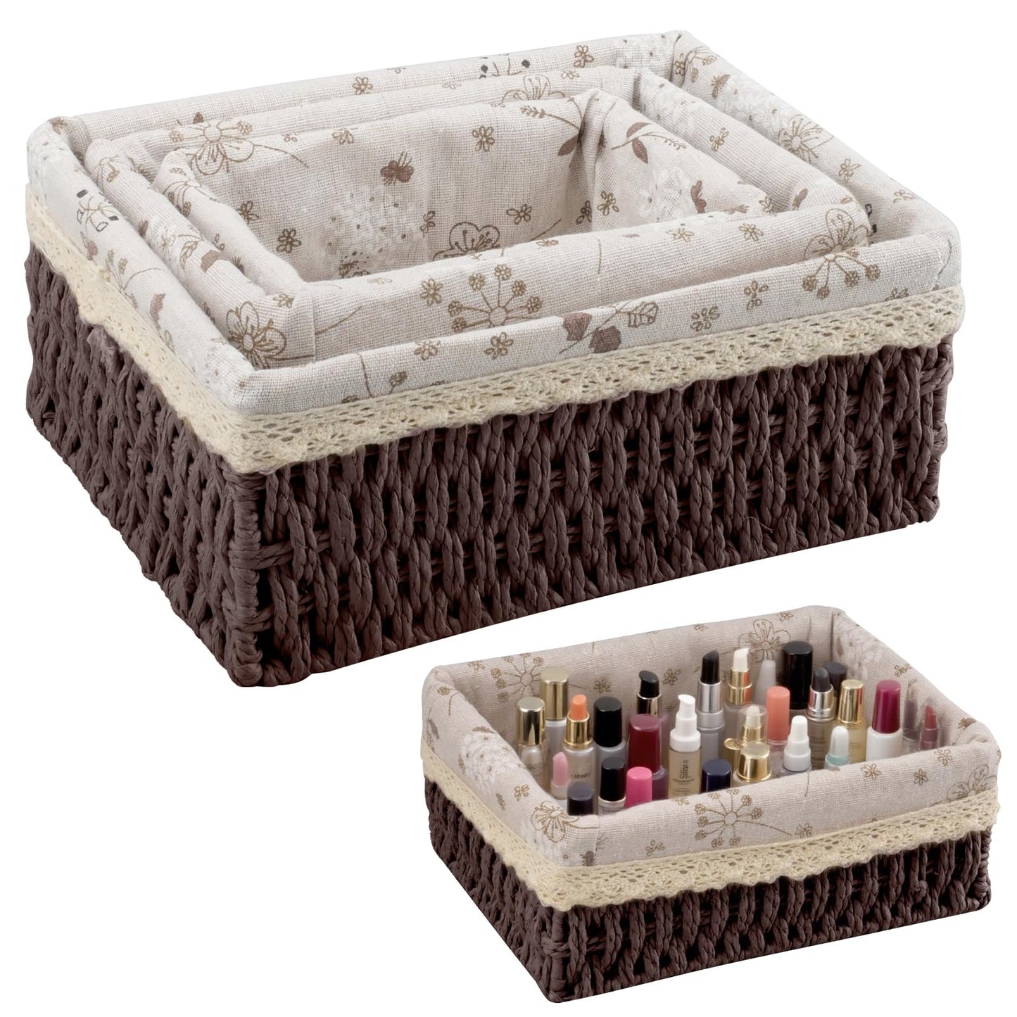 KiKiHong 3 Pcs Brown Storage Basket,Natural Woven Basket Boho