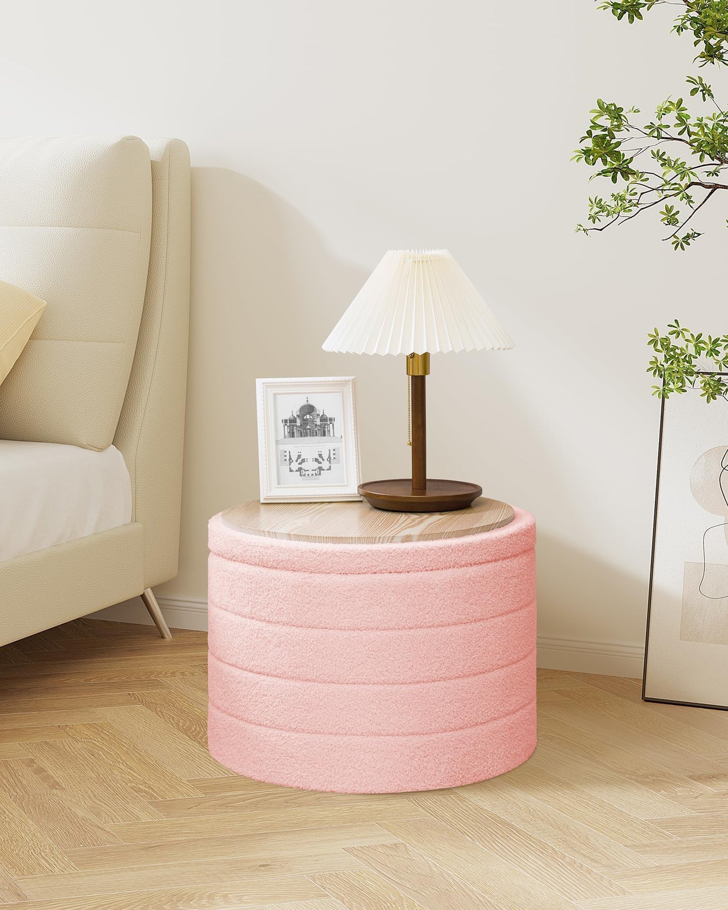 Bonlife Extra Large Folding Round Ottoman with Storage,Boucle Ottoman Stool, Footstool Seat Coffee Table,Toy Box Storage,Footrest Stool for Living