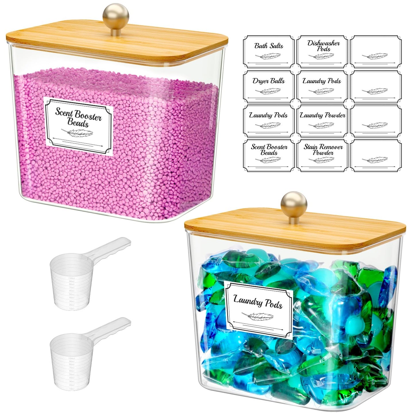 Lifewit Laundry Pods Container with Label Sticker& Scoop, 2L, 2 Pcs