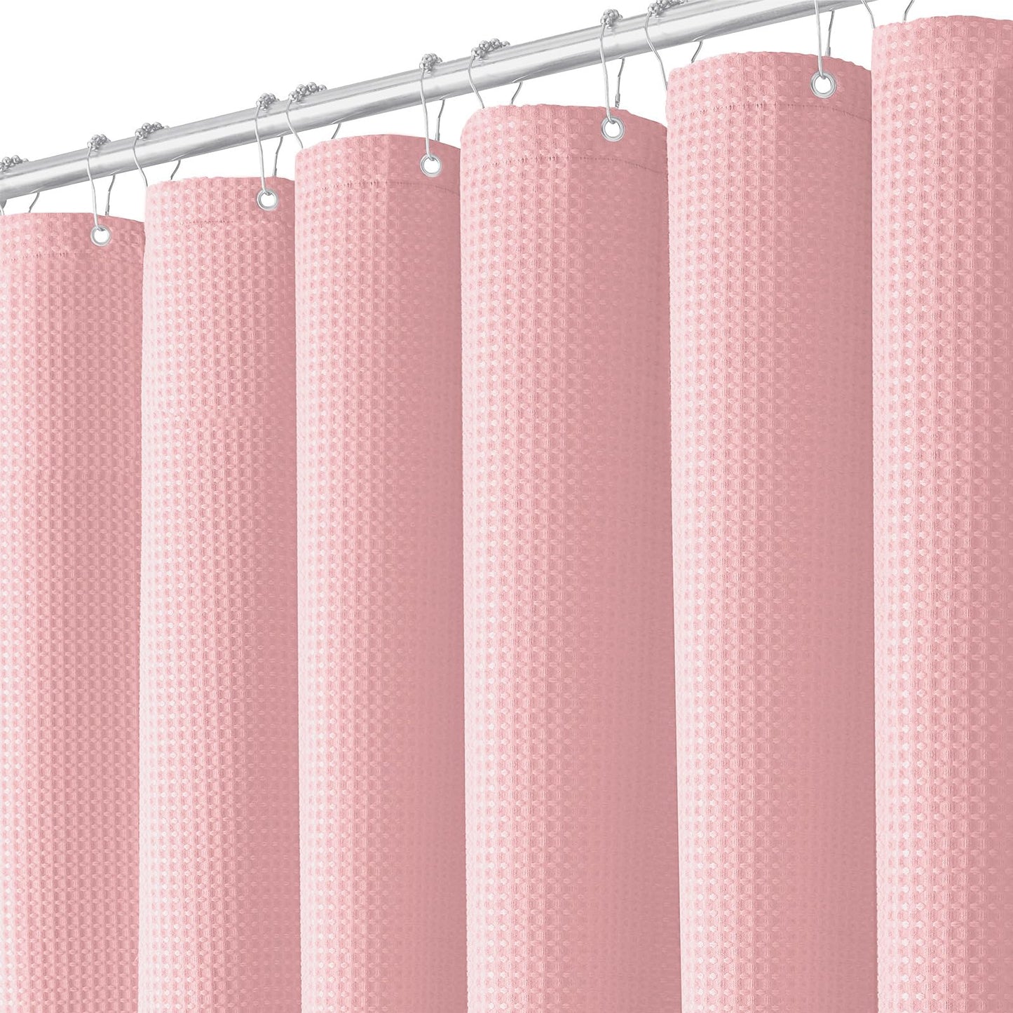 BTTN Extra Long Waffle Shower Curtain, Waterproof, 182x244cm, Pink