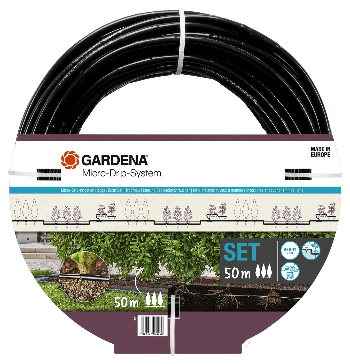 Gardena Micro-Drip-System Drip Irrigation Set Hedges/Bushes (50 m): Starter set, ready to use, water-saving irrigation system, simple & flexible