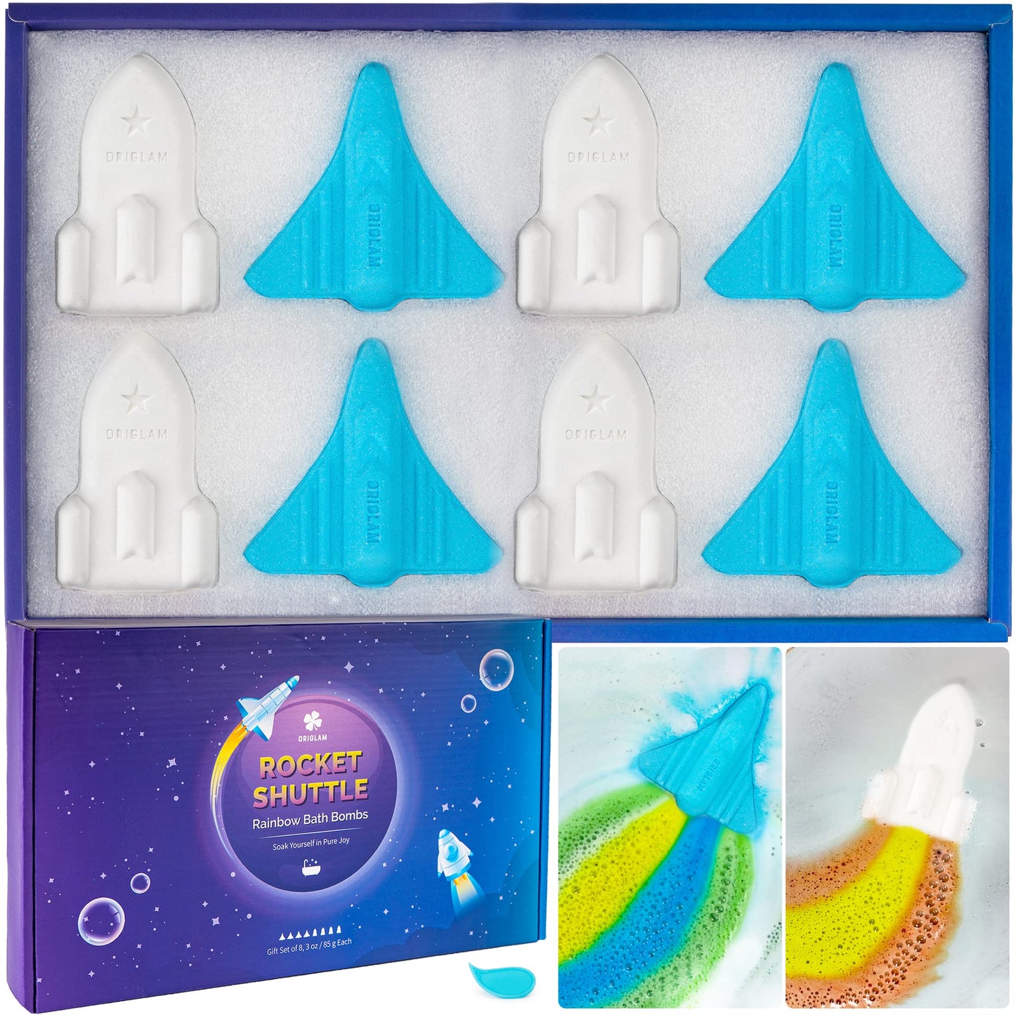 ORIGLAM Rainbow Bath Bombs for Kids Bubble Bath, Bulk Kid Bath Bombs for Toddler Boys Individually Wrapped, Space Shuttle & Rocket Bath Bomb Set,