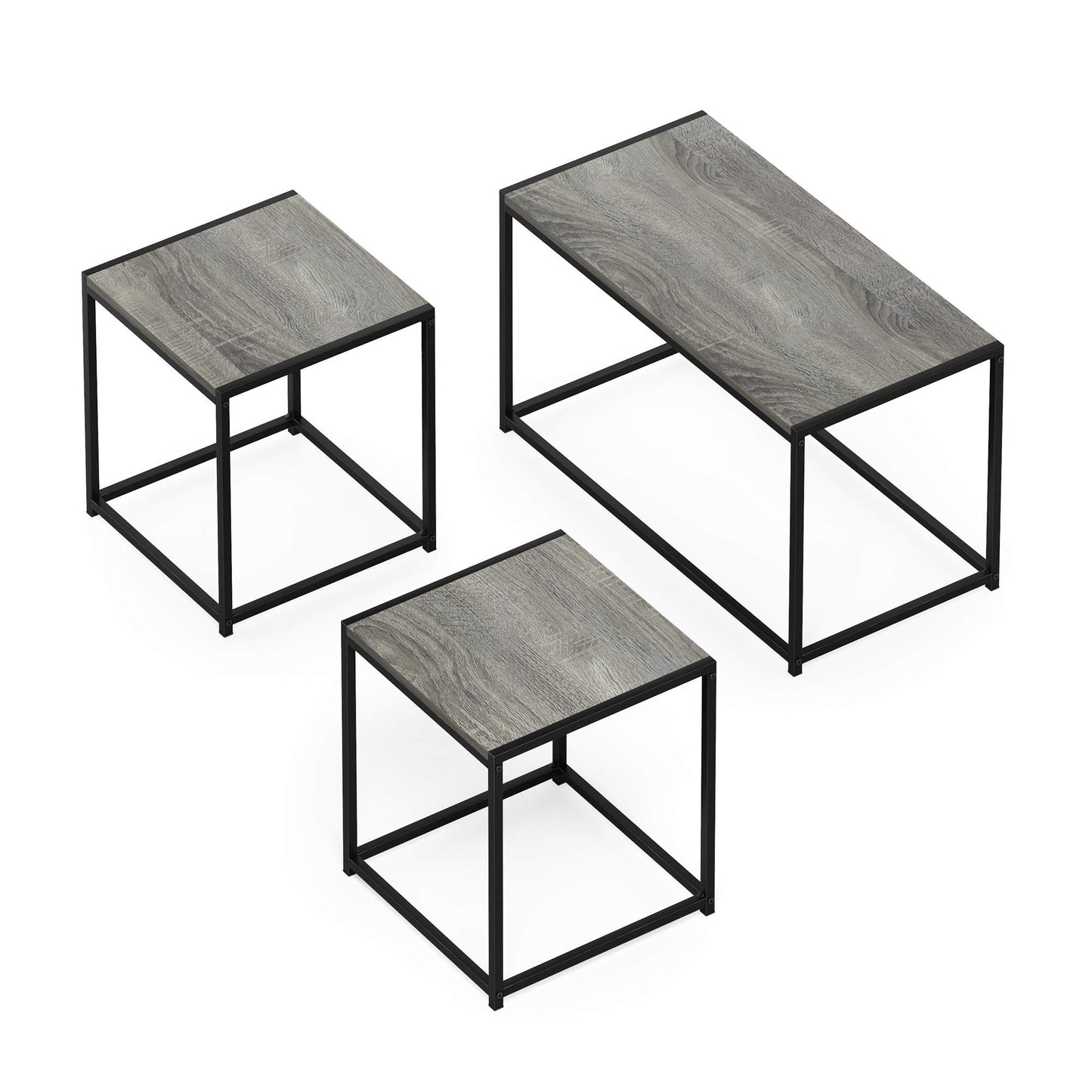 Furinno Camnus Modern Living Room Table Set with One Coffee Table and Two Side Tables, French Oak Grey