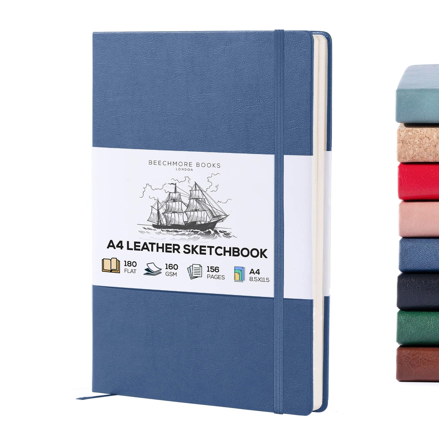 Beechmore Books A4 Sketchbook ? 8.5x11" Premium Vegan Leather Bound Large Sketch Book Hardcover With 156 Thick 160gsm Perforated Ivory Pages, Blank