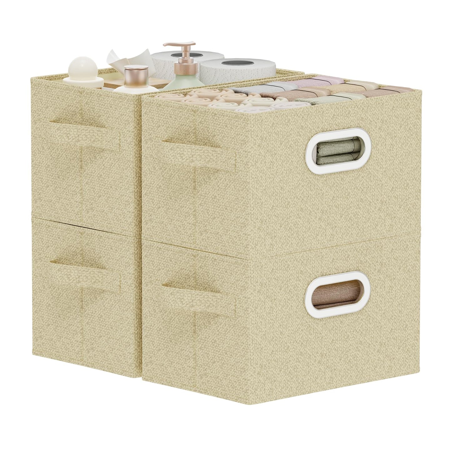 ENUMAIL Storage Bins with Metal Grips,Grey and Beige,26x20x17cm,4 Pack